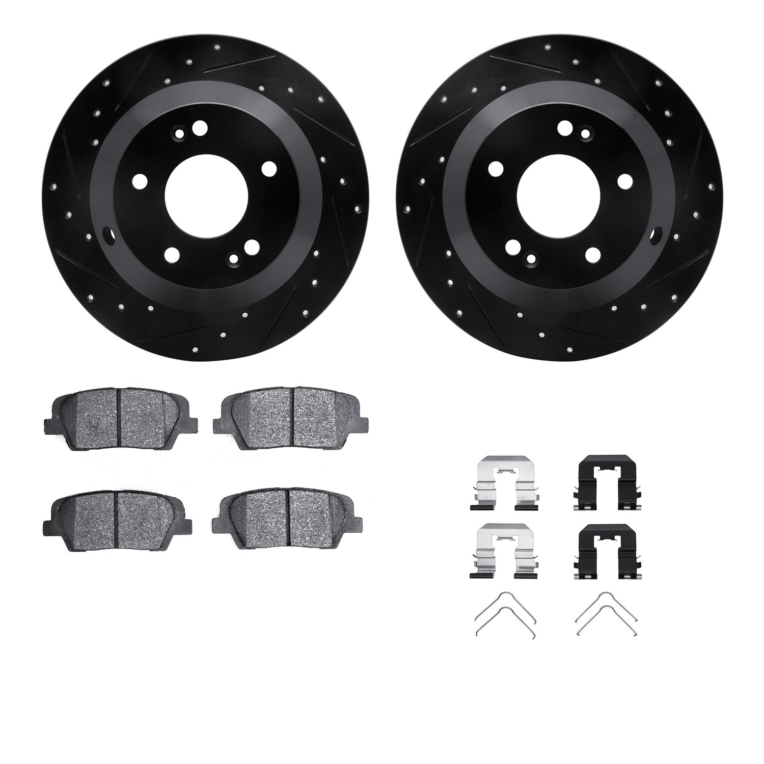 DFC Brake Rotor - Dimpled & Slotted - Black w/5000 Brake Pads & HW Kit