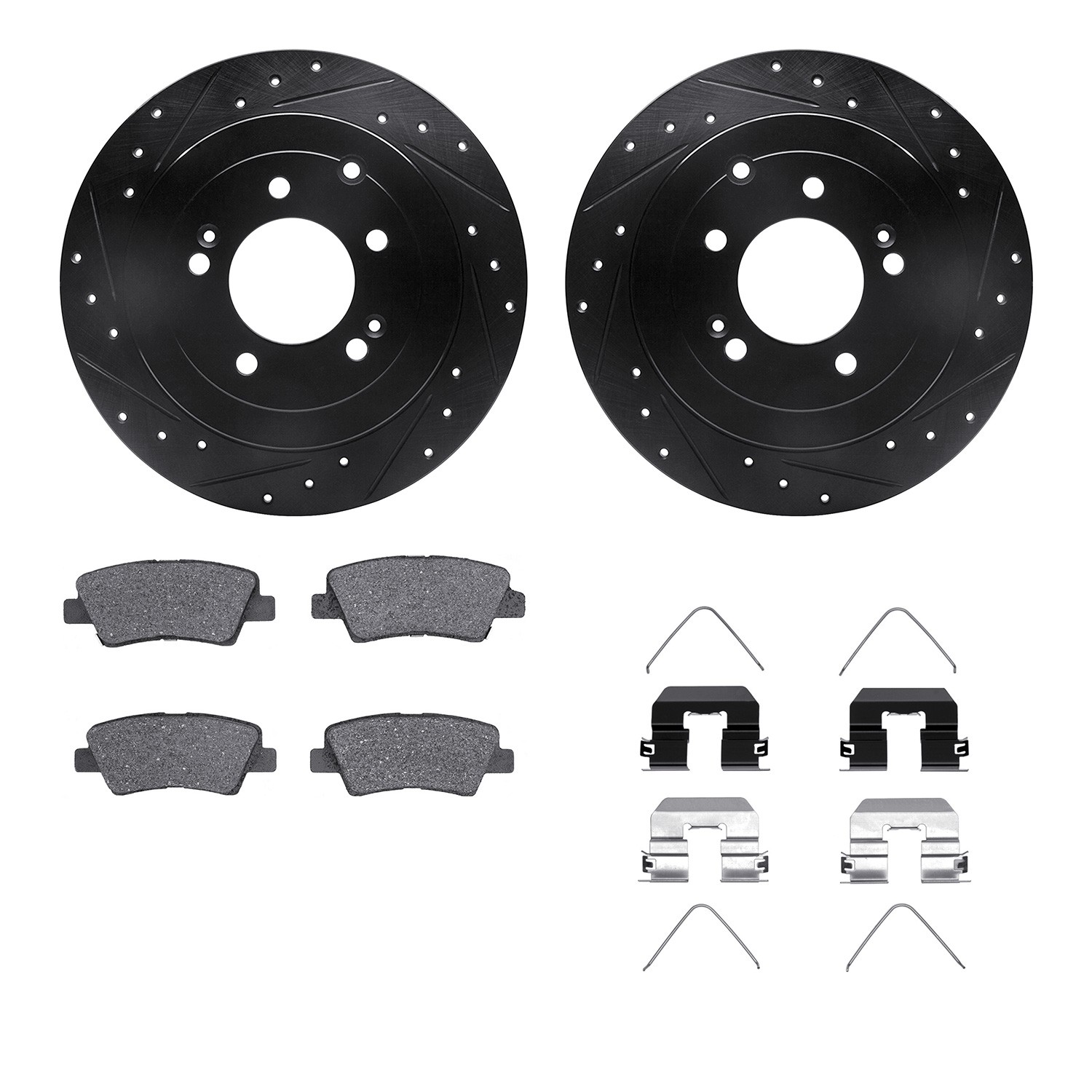 DFC Brake Rotor - Dimpled & Slotted - Black w/5000 Brake Pads & HW Kit