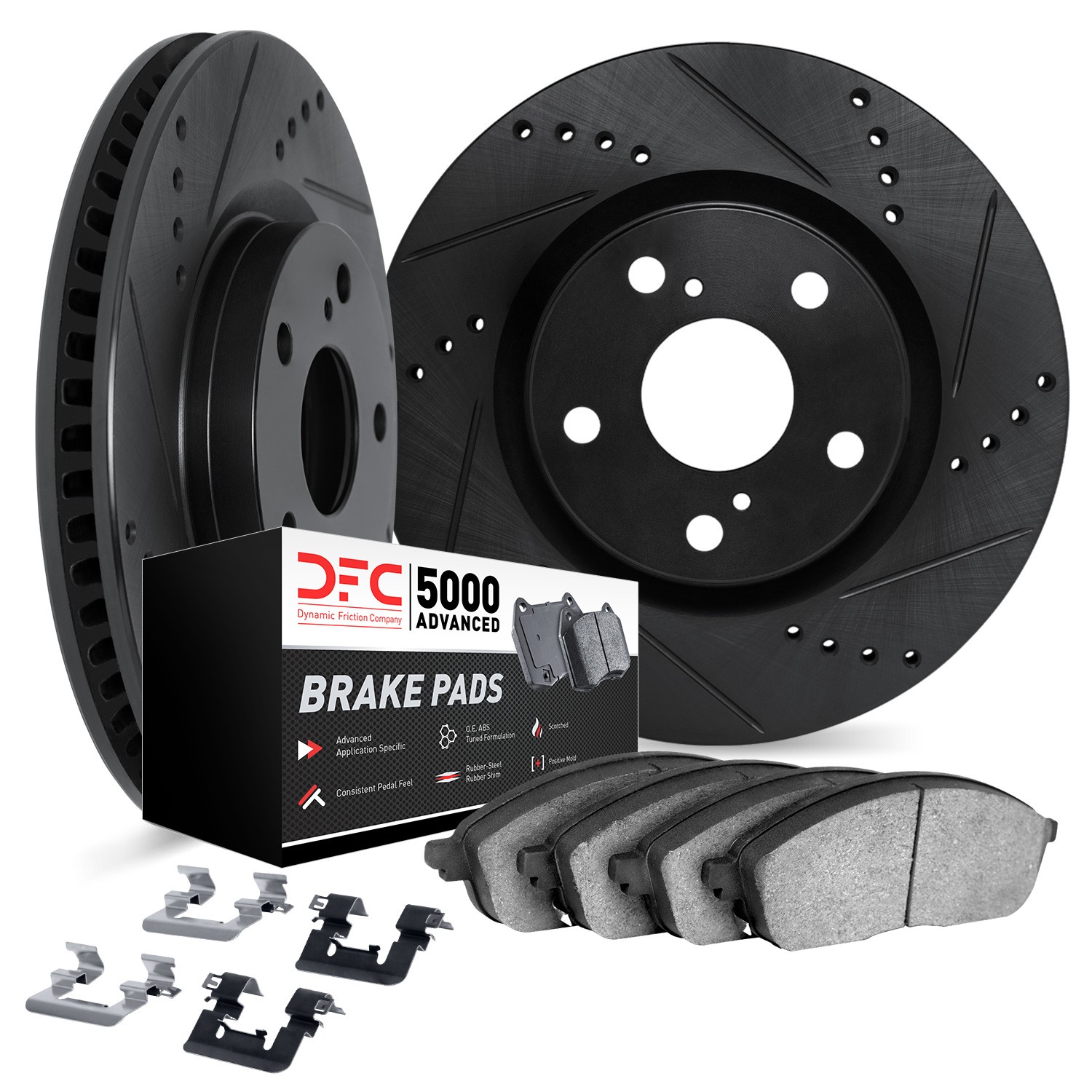 DFC Rotors-Drilled & Slotted-Black w/ 5000 Advanced Brake Pads Incl Hdw