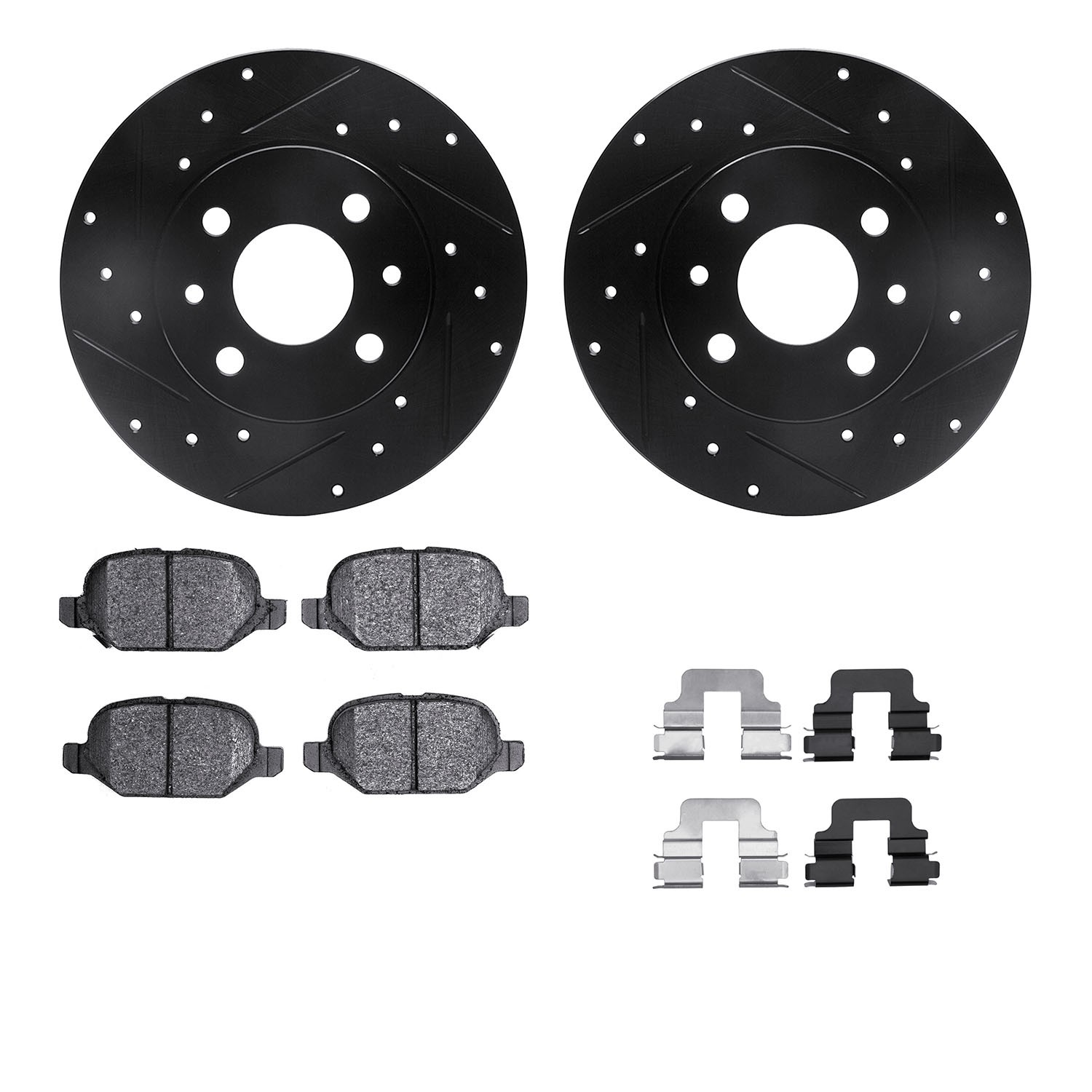 DFC Rotors-Drilled & Slotted-Black w/ 5000 Advanced Brake Pads Incl Hdw