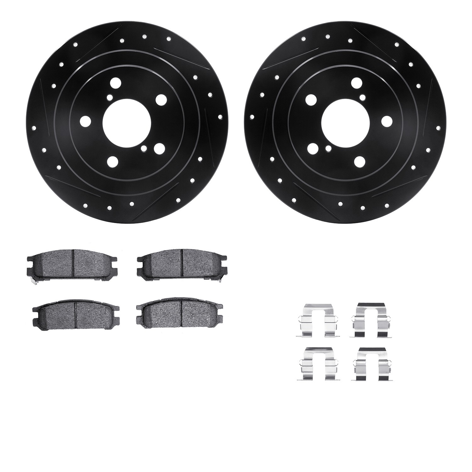 DFC Rotors-Drilled & Slotted-Black w/ 5000 Advanced Brake Pads Incl Hdw