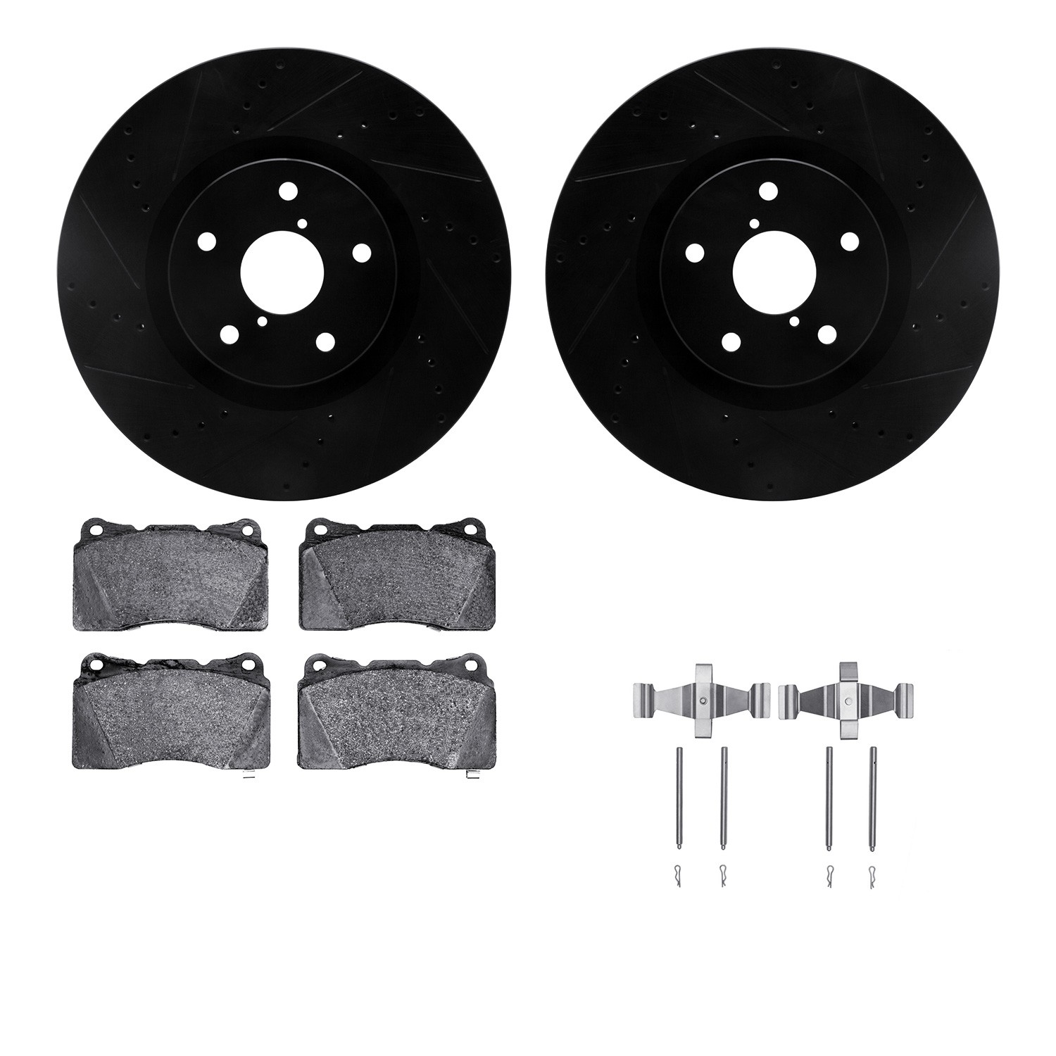 DFC Rotors-Drilled & Slotted-Black w/ 5000 Advanced Brake Pads Incl Hdw