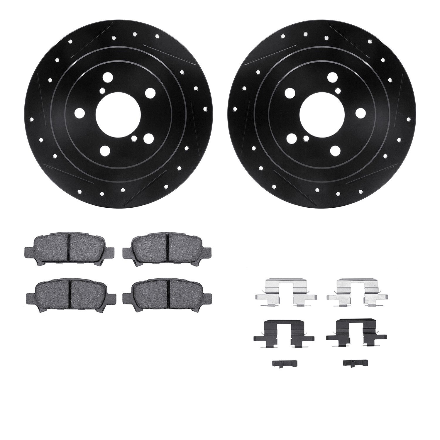 DFC Brake Rotor - Dimpled & Slotted - Black w/5000 Brake Pads & HW Kit