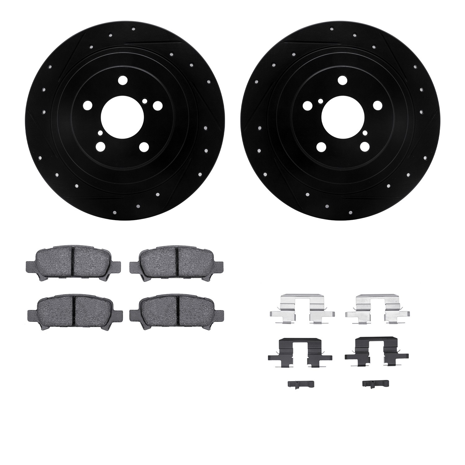 DFC Brake Rotor - Dimpled & Slotted - Black w/5000 Brake Pads & HW Kit