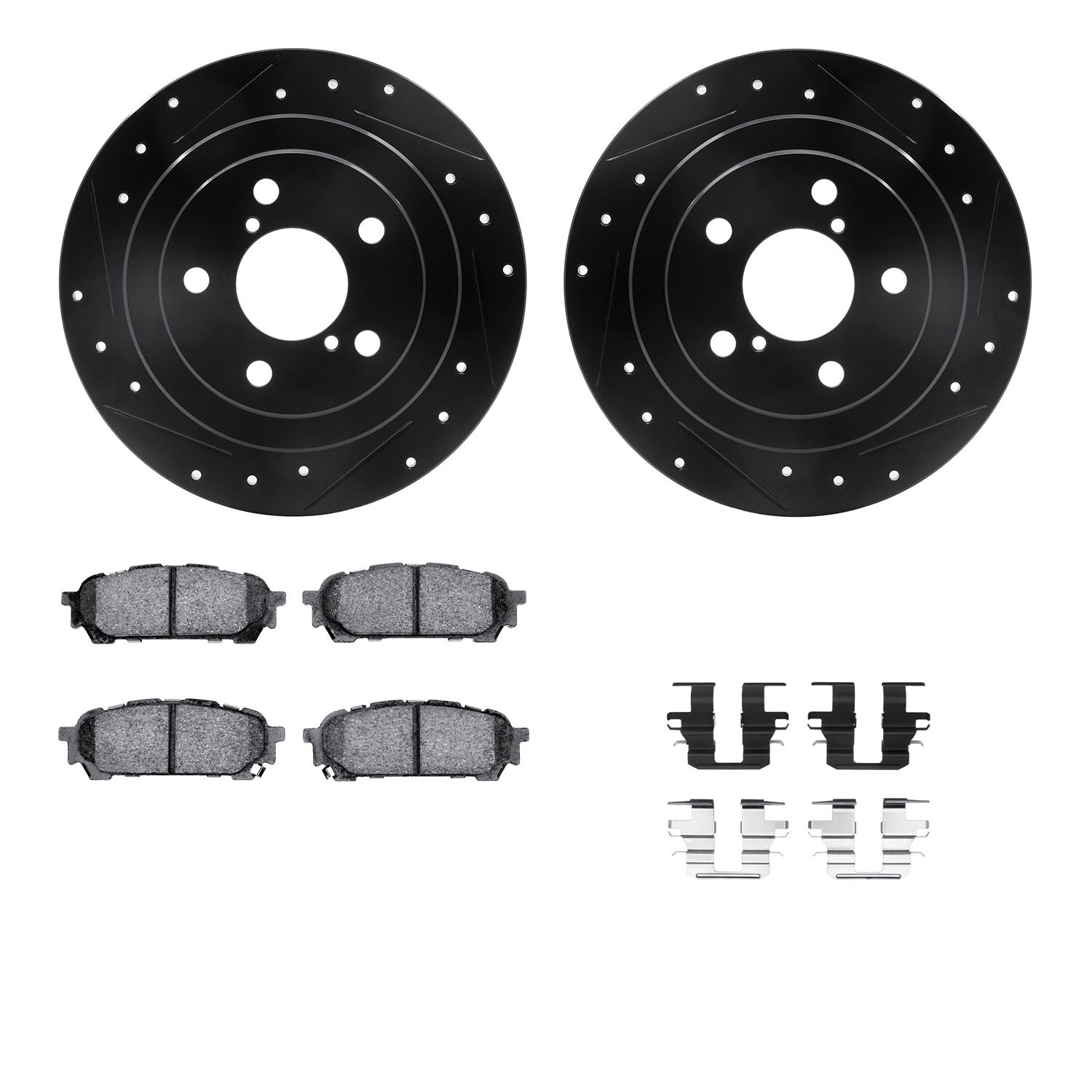 DFC Brake Rotor - Dimpled & Slotted - Black w/5000 Brake Pads & HW Kit