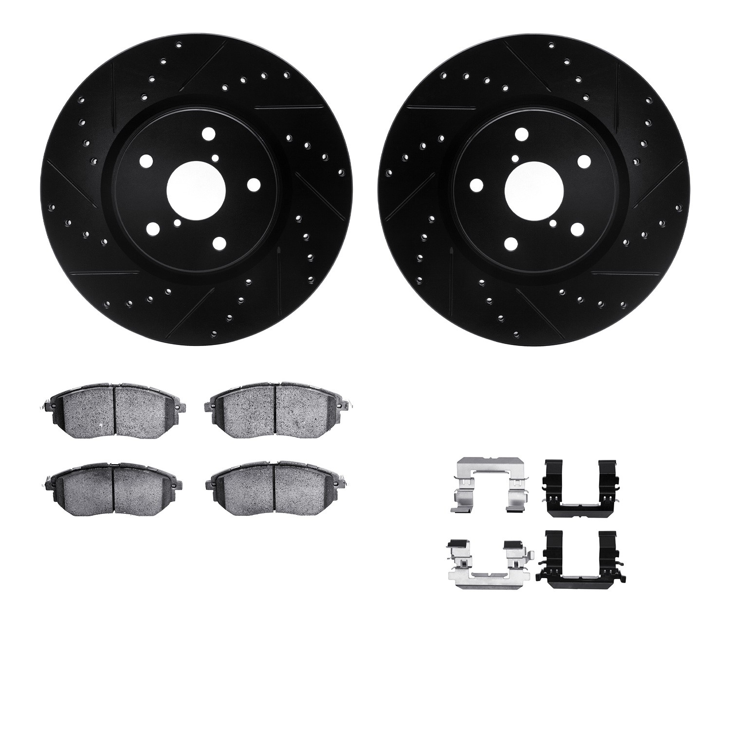 DFC Brake Rotor - Dimpled & Slotted - Black w/5000 Brake Pads & HW Kit