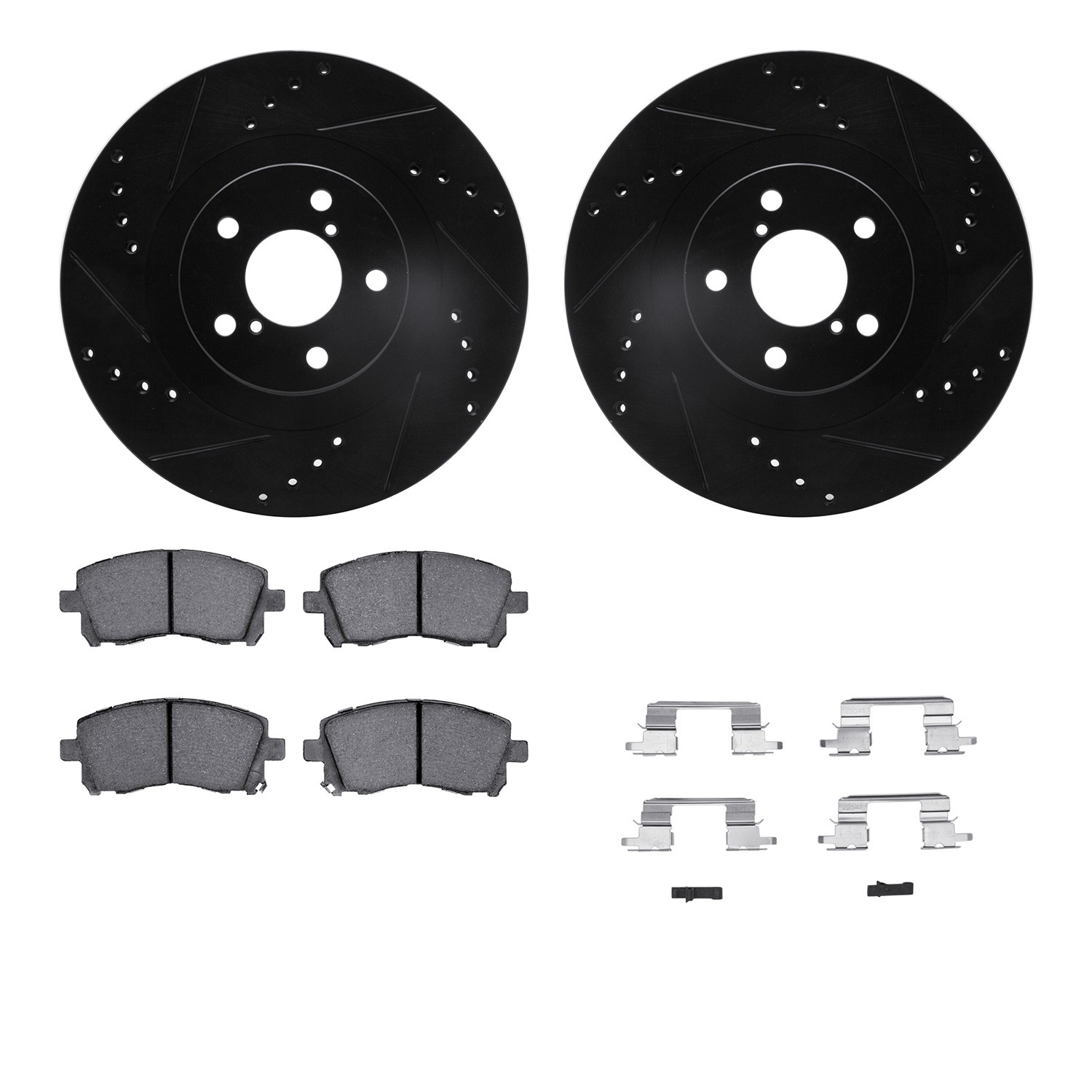 DFC Rotors-Drilled & Slotted-Black w/ 5000 Advanced Brake Pads Incl Hdw