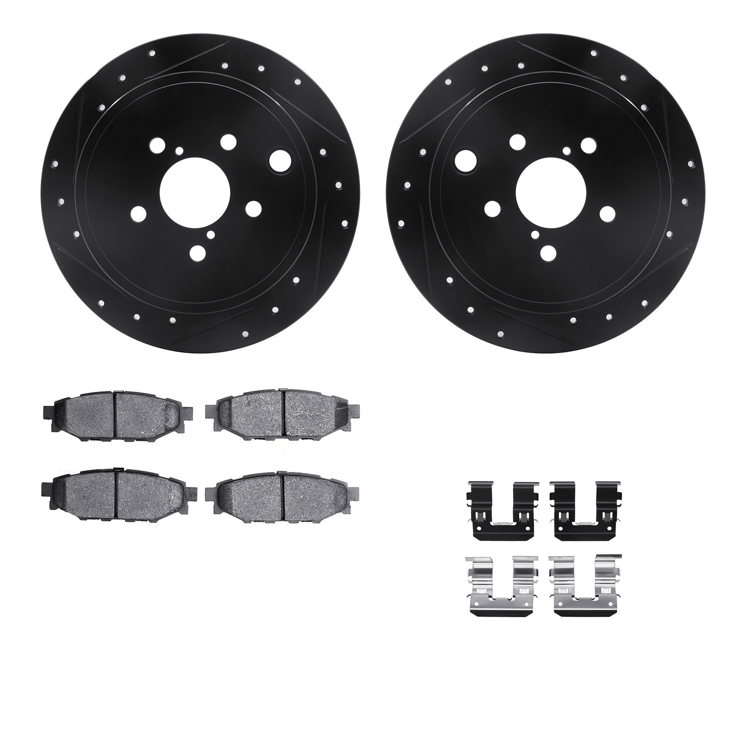 DFC Brake Rotor - Dimpled & Slotted - Black w/5000 Brake Pads & HW Kit
