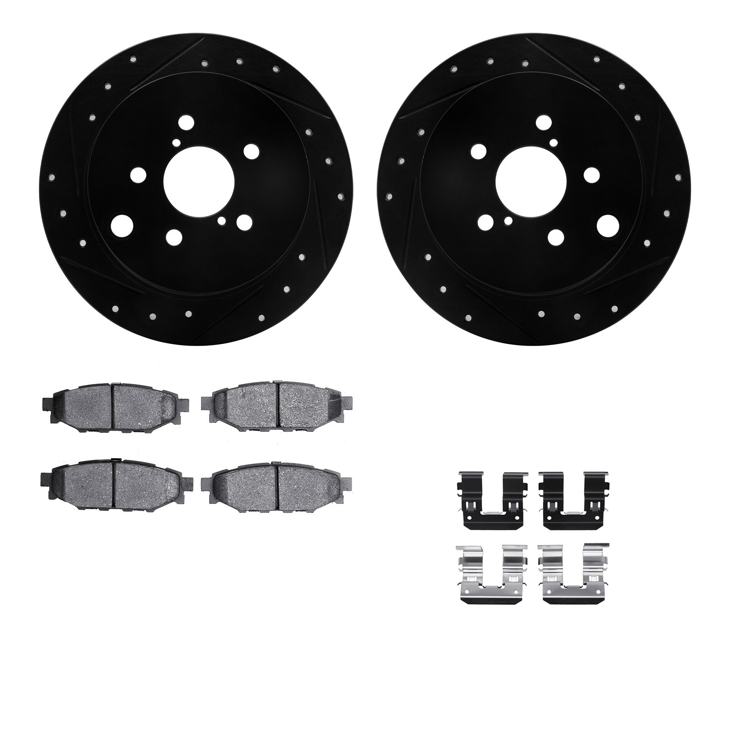 DFC Brake Rotor - Dimpled & Slotted - Black w/5000 Brake Pads & HW Kit