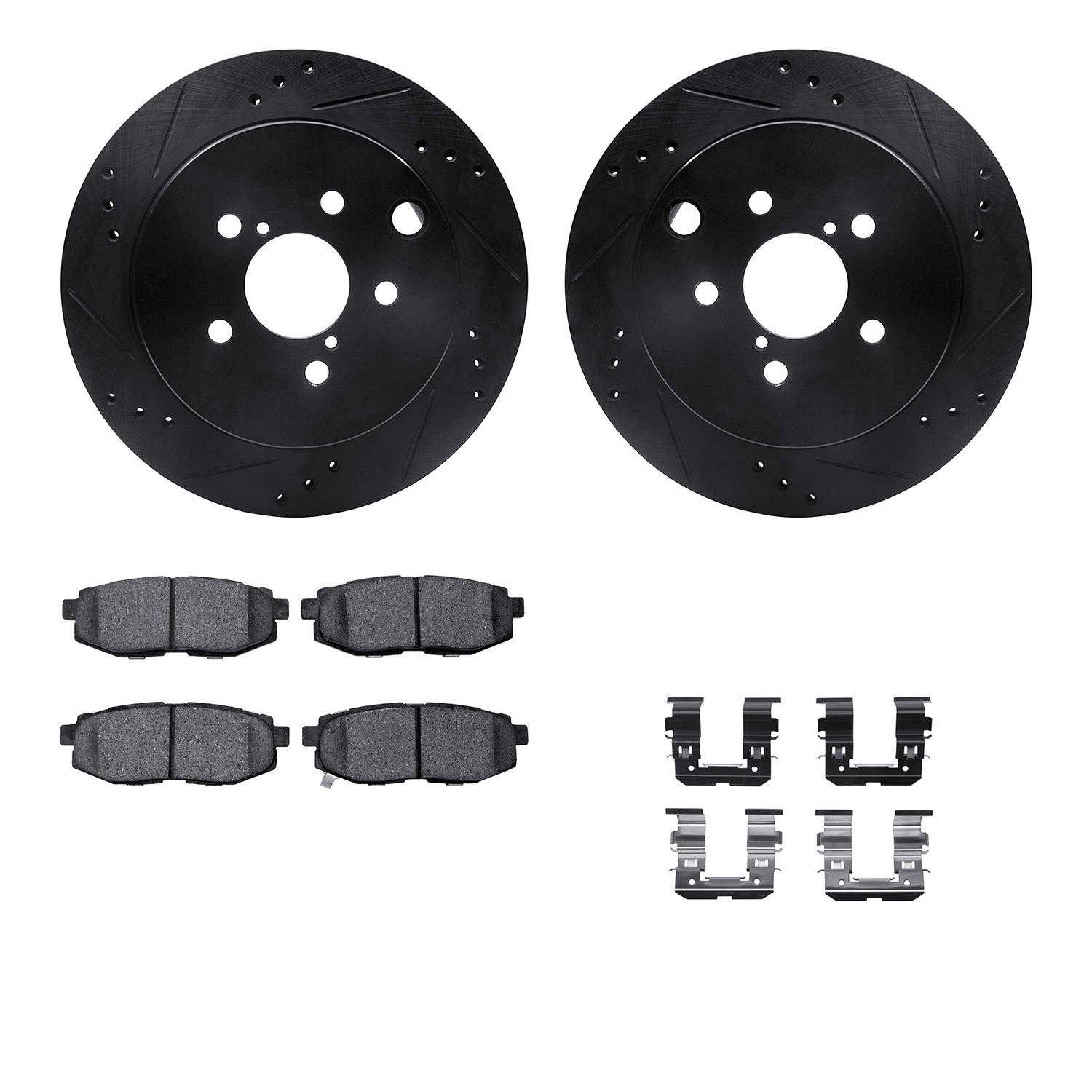 DFC Brake Rotor - Dimpled & Slotted - Black w/5000 Brake Pads & HW Kit