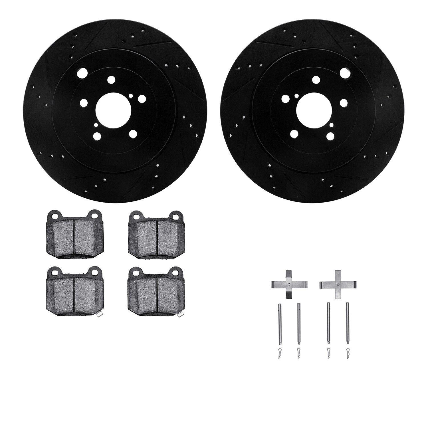DFC Rotors-Drilled & Slotted-Black w/ 5000 Advanced Brake Pads Incl Hdw