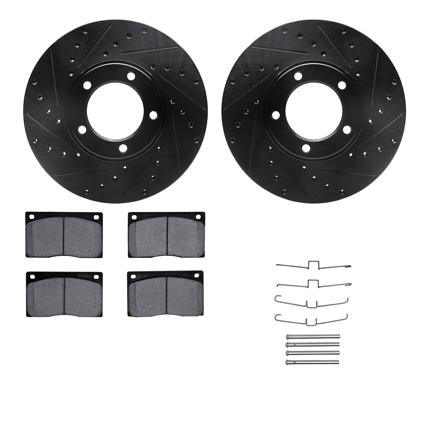 DFC Rotors-Drilled & Slotted-Black w/ 5000 Advanced Brake Pads Incl Hdw