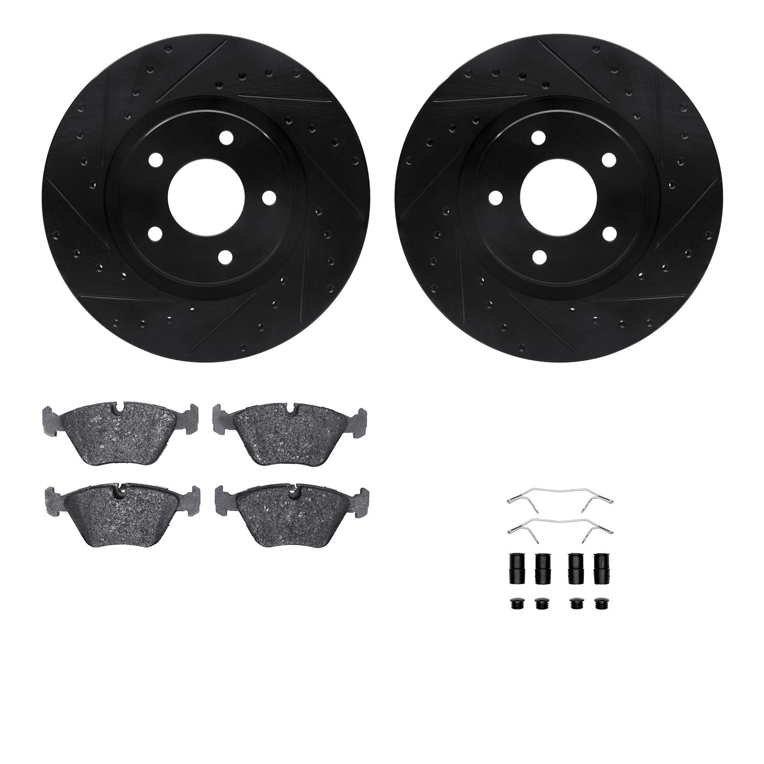 DFC Rotors-Drilled & Slotted-Black w/ 5000 Advanced Brake Pads Incl Hdw