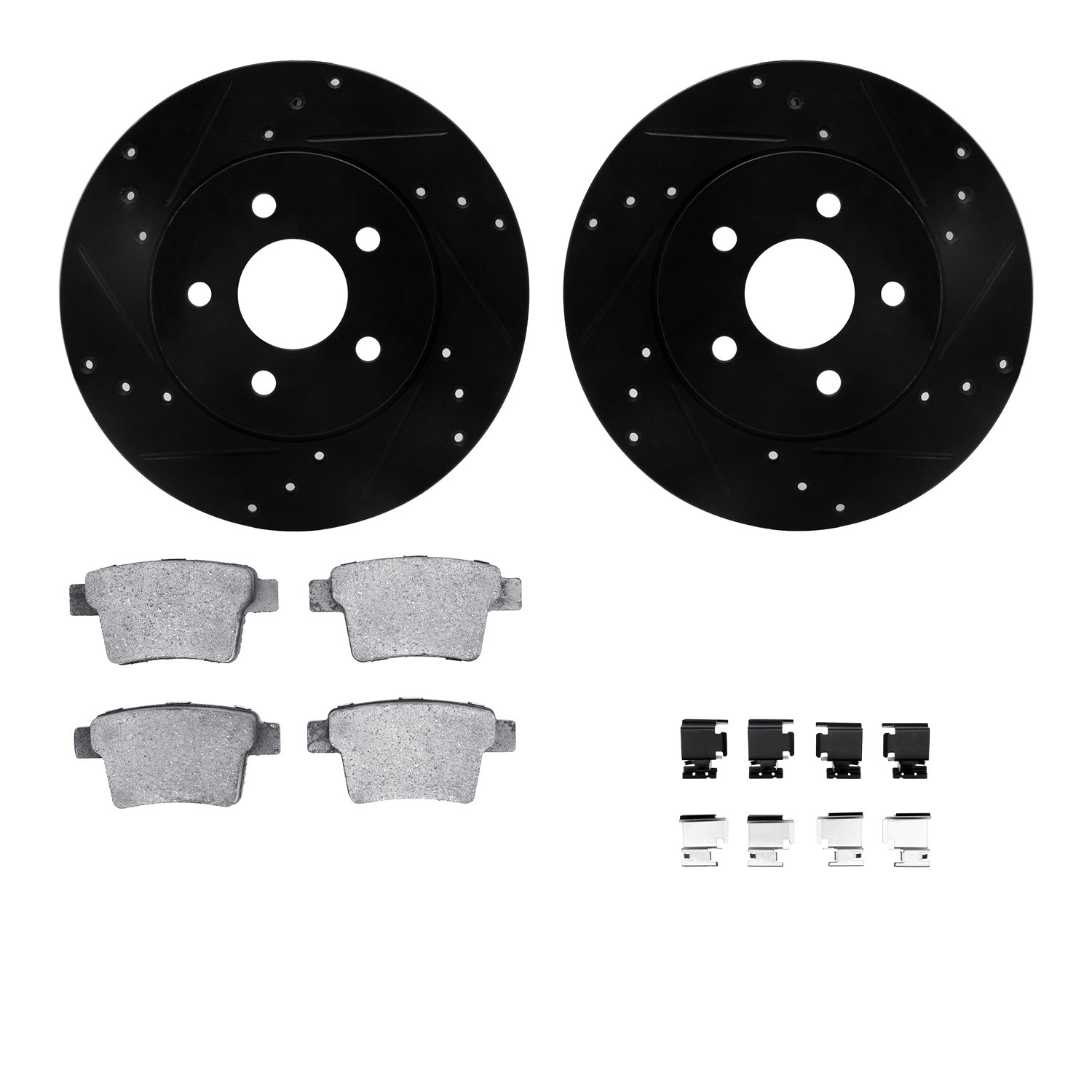 DFC Rotors-Drilled & Slotted-Black w/ 5000 Advanced Brake Pads Incl Hdw
