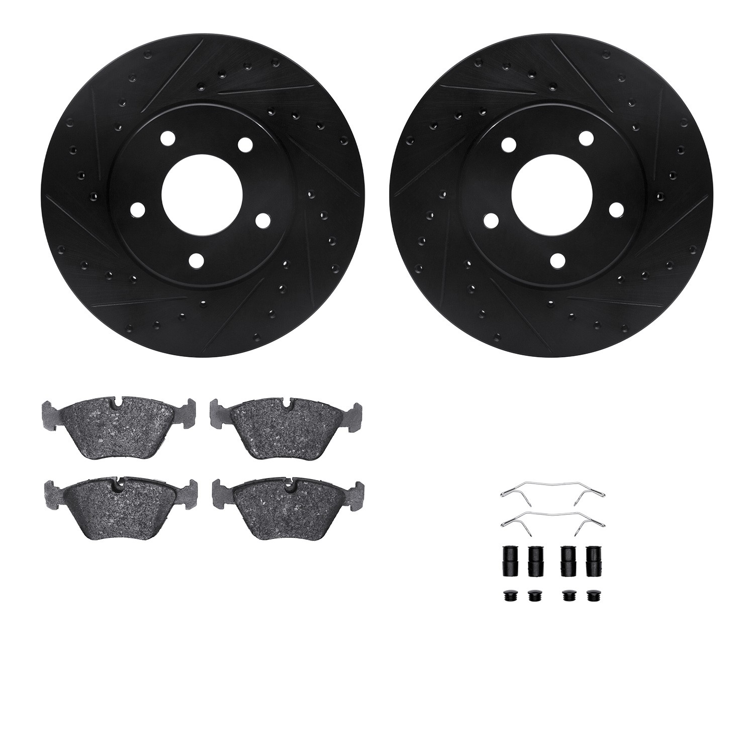 DFC Rotors-Drilled & Slotted-Black w/ 5000 Advanced Brake Pads Incl Hdw