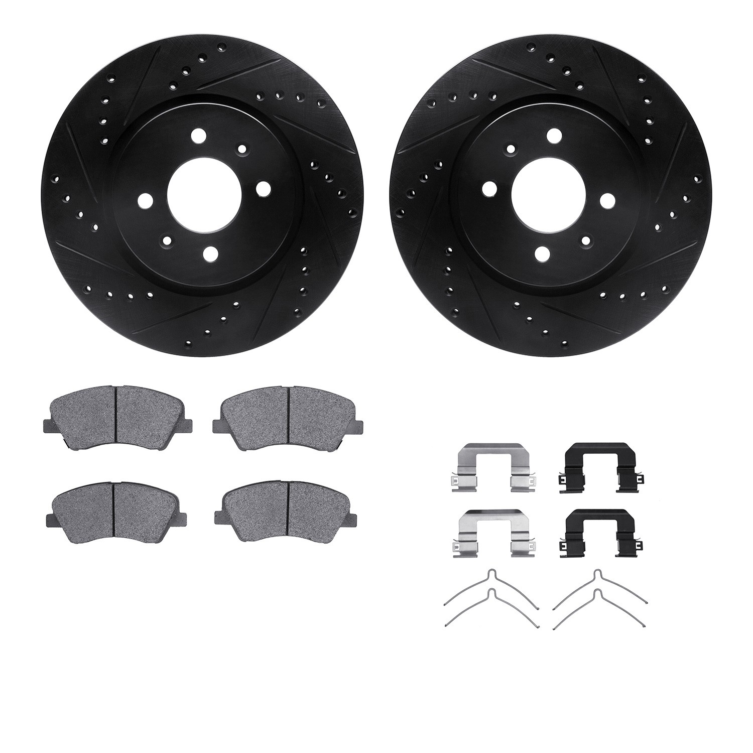 DFC Rotors-Drilled & Slotted-Black w/ 5000 Advanced Brake Pads Incl Hdw