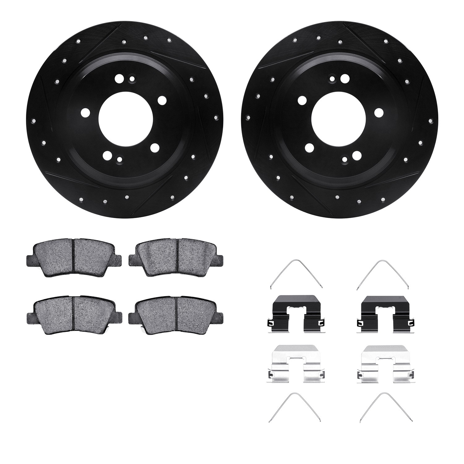 DFC Brake Rotor - Dimpled & Slotted - Black w/5000 Brake Pads & HW Kit