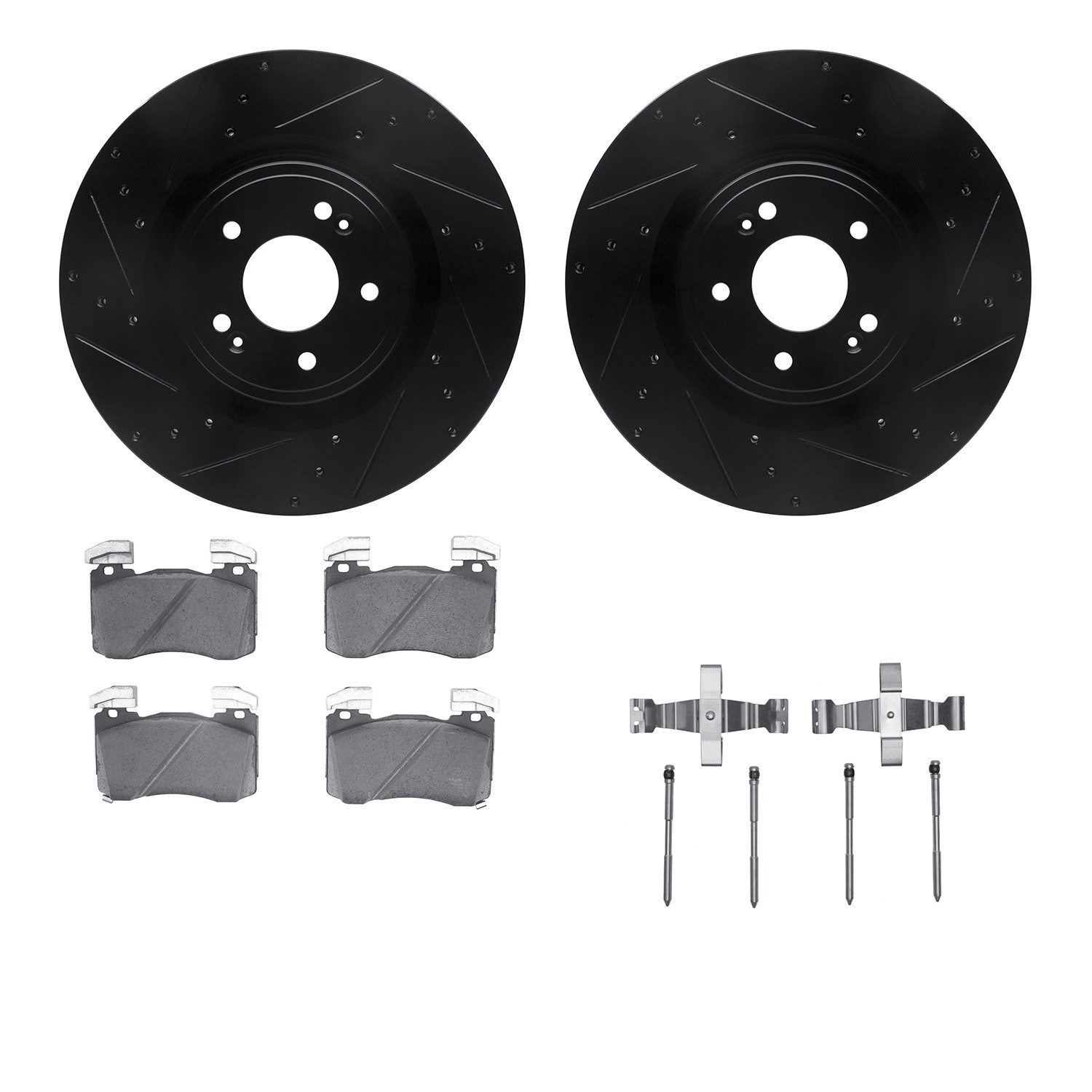 DFC Rotors-Drilled & Slotted-Black w/ 5000 Advanced Brake Pads Incl Hdw