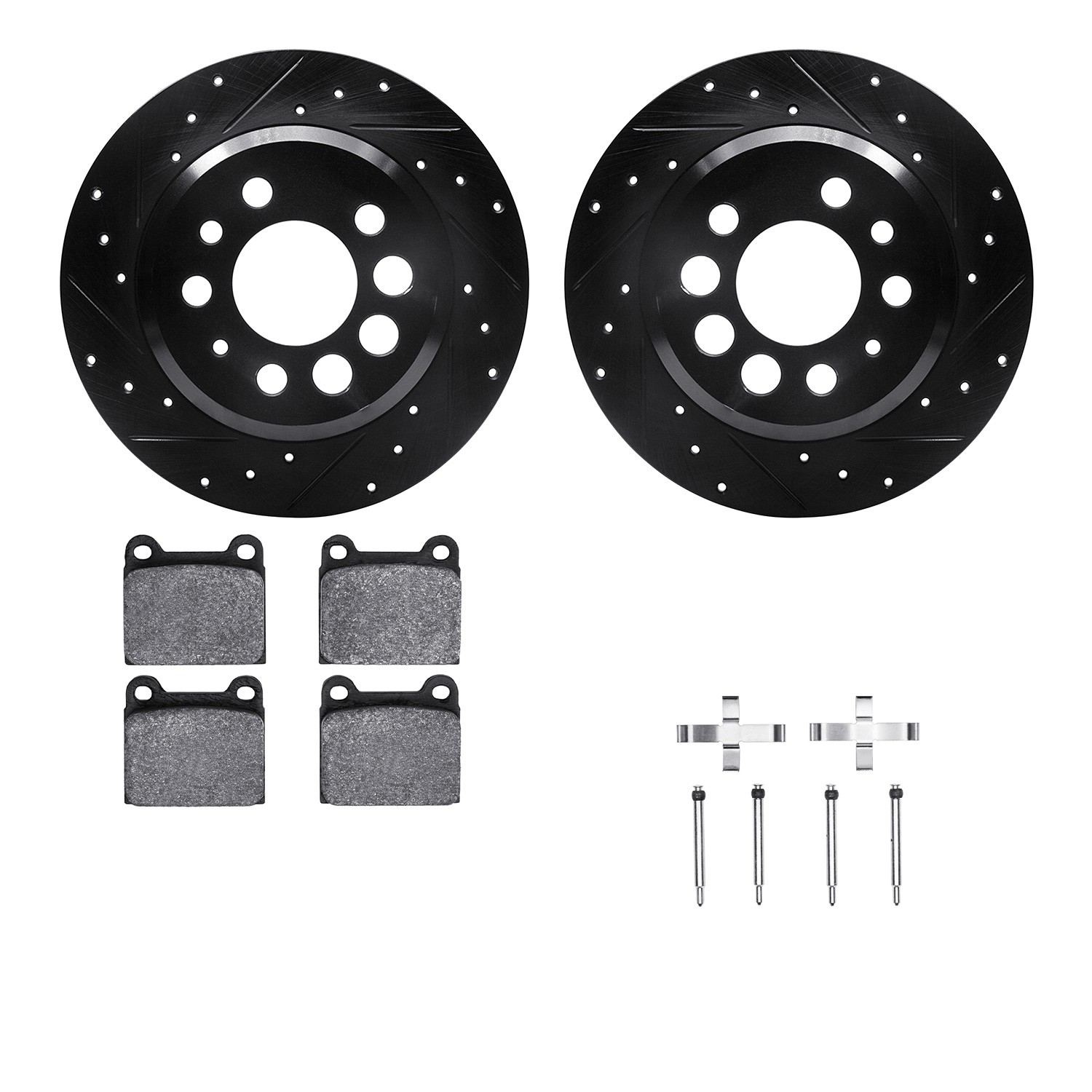 DFC Rotors-Drilled & Slotted-Black w/ 5000 Advanced Brake Pads Incl Hdw