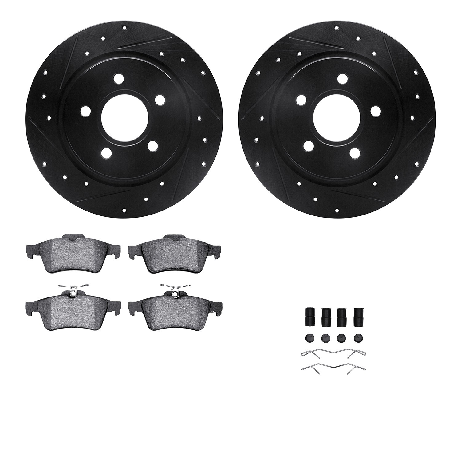 DFC Rotors-Drilled & Slotted-Black w/ 5000 Advanced Brake Pads Incl Hdw