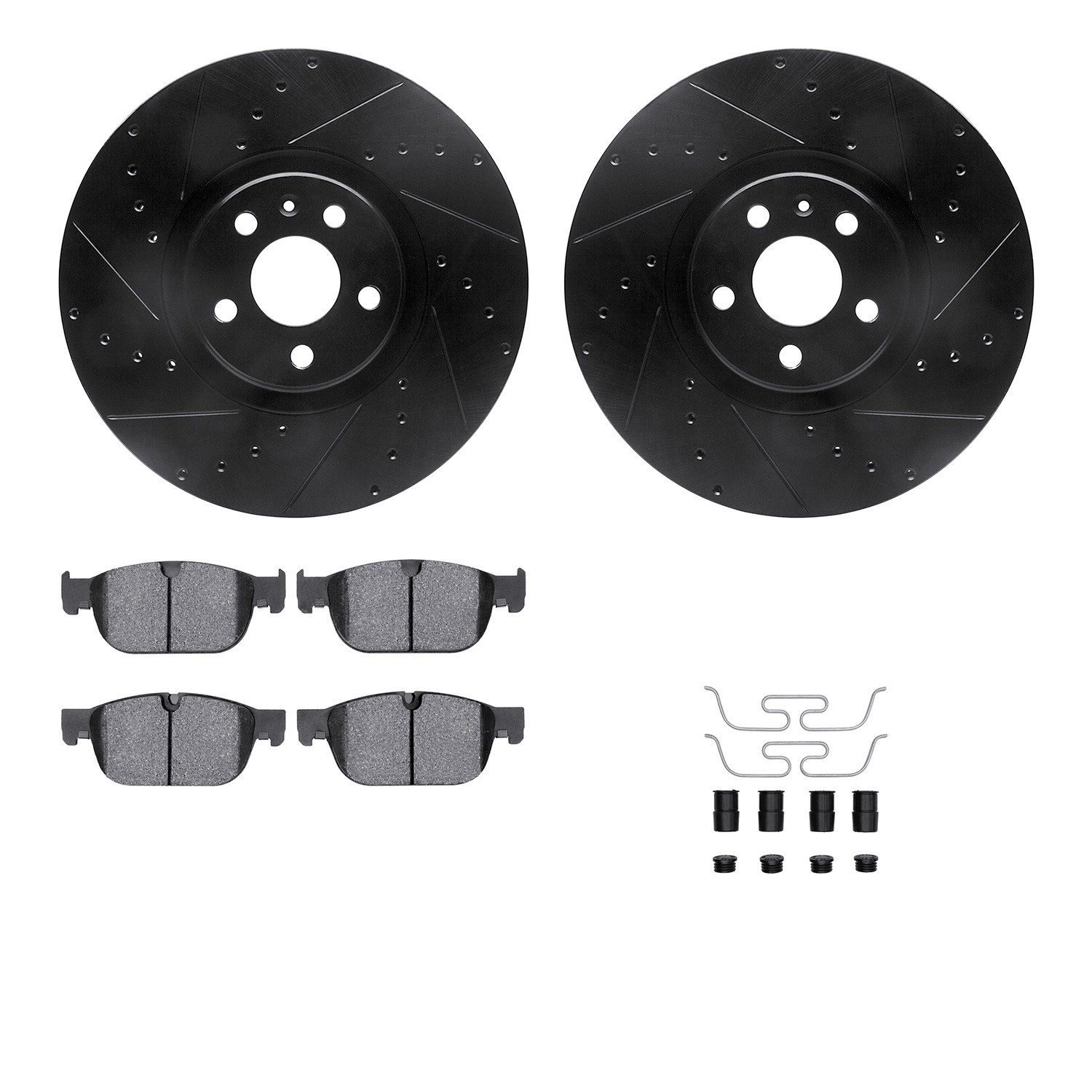 DFC Rotors-Drilled & Slotted-Black w/ 5000 Advanced Brake Pads Incl Hdw