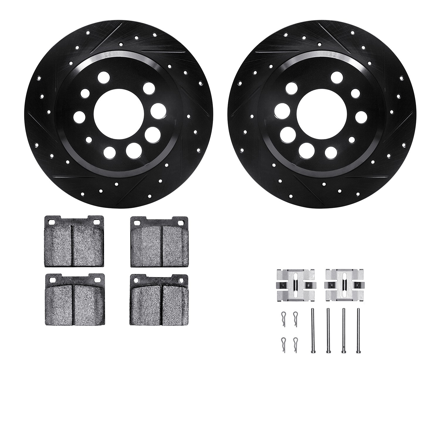 DFC Rotors-Drilled & Slotted-Black w/ 5000 Advanced Brake Pads Incl Hdw