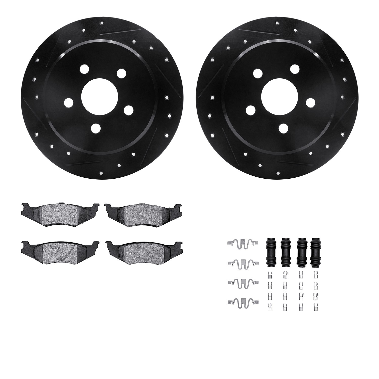 DFC Rotors-Drilled & Slotted-Black w/ 5000 Advanced Brake Pads Incl Hdw