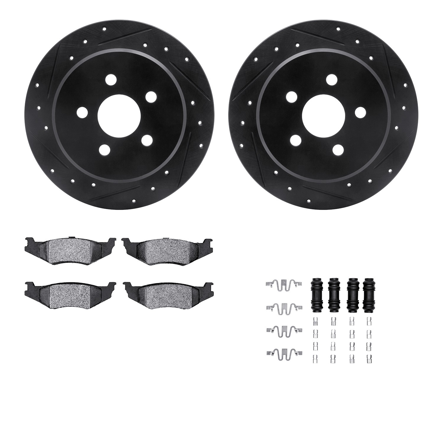 DFC Rotors-Drilled & Slotted-Black w/ 5000 Advanced Brake Pads Incl Hdw