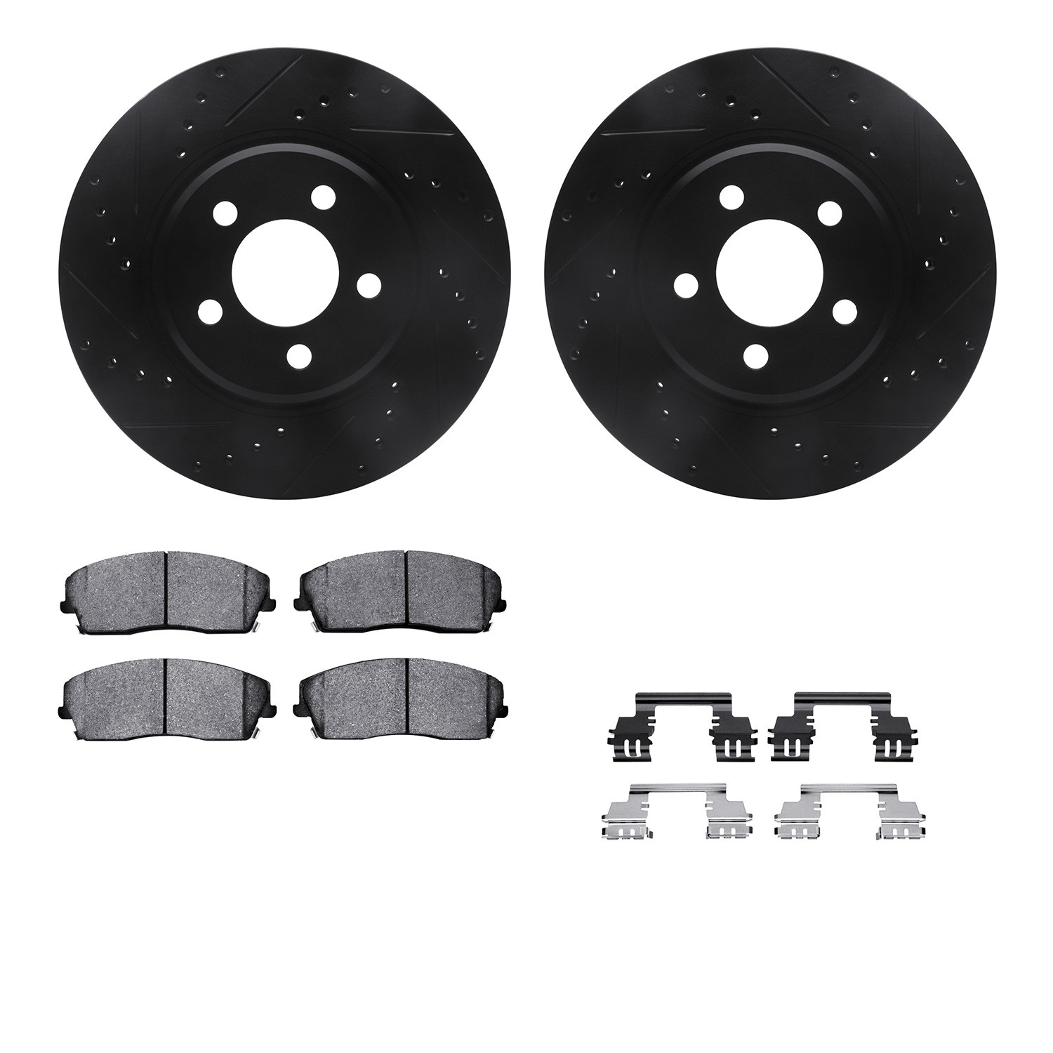 DFC Rotors-Drilled & Slotted-Black w/ 5000 Advanced Brake Pads Incl Hdw
