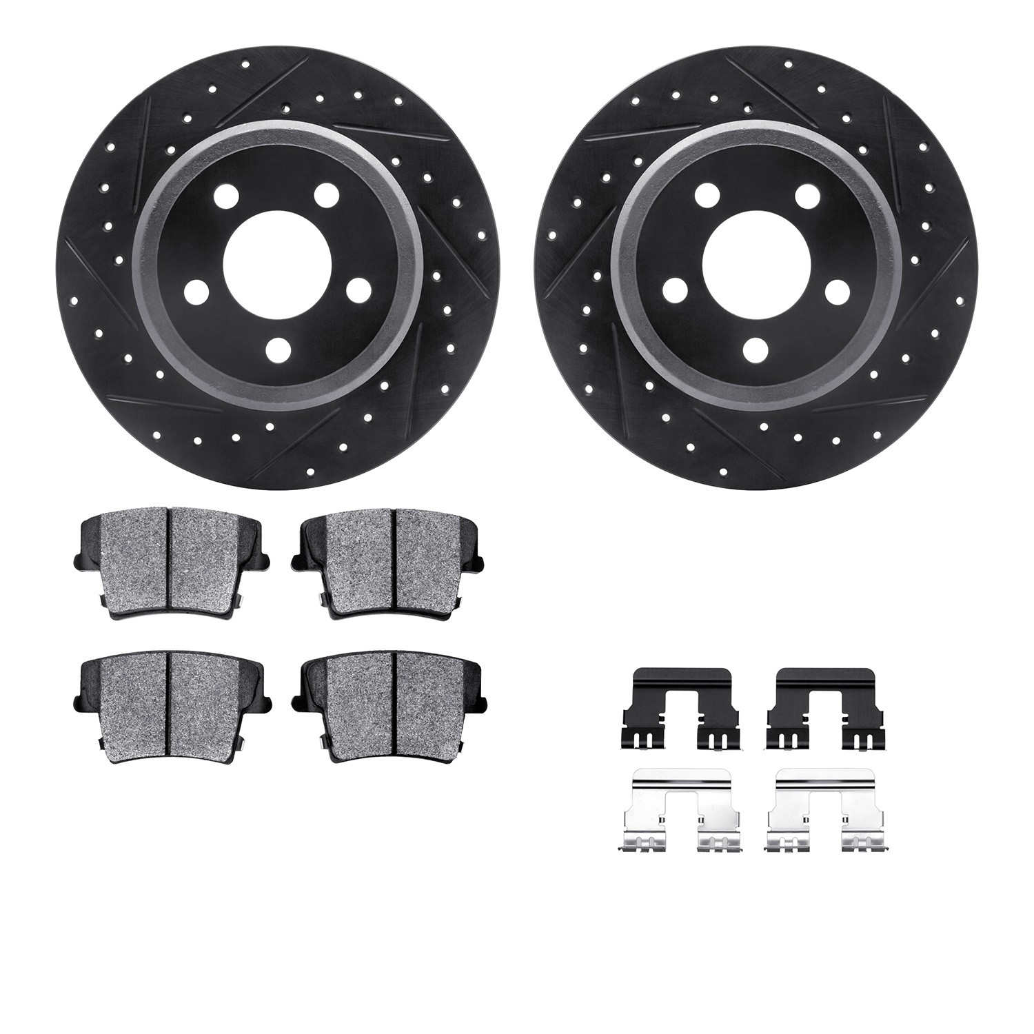 DFC Rotors-Drilled & Slotted-Black w/ 5000 Advanced Brake Pads Incl Hdw