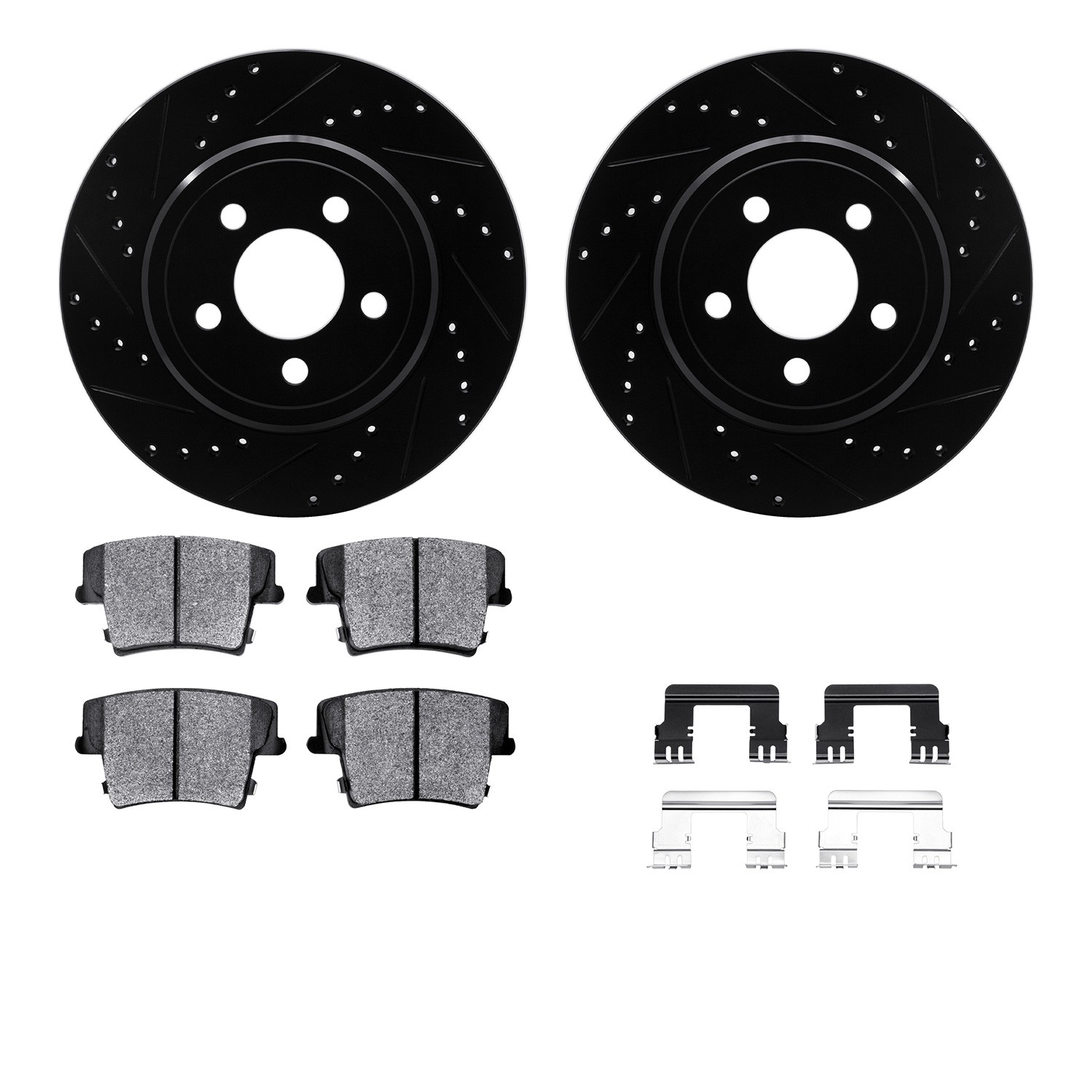 DFC Rotors-Drilled & Slotted-Black w/ 5000 Advanced Brake Pads Incl Hdw