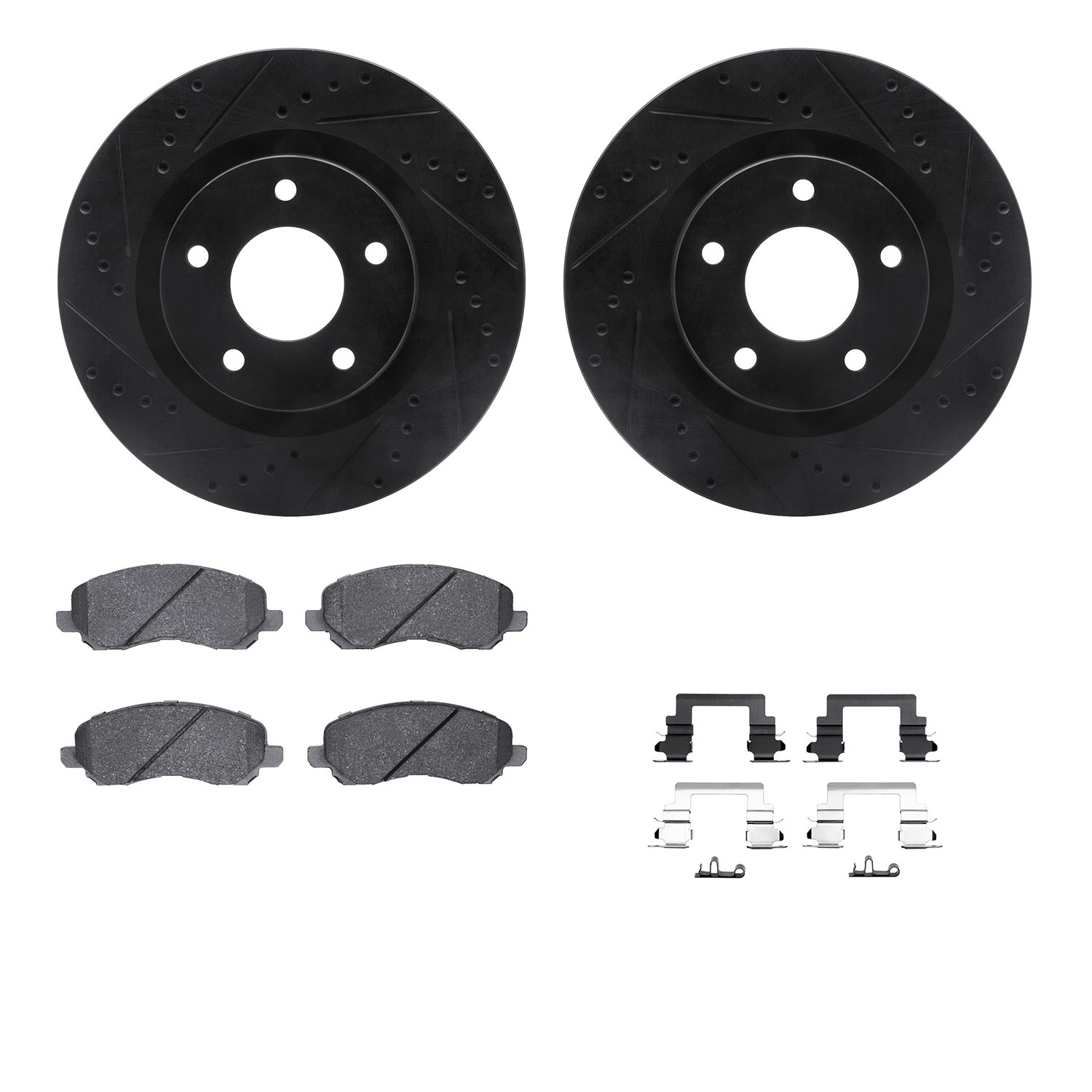 DFC Brake Rotor - Dimpled & Slotted - Black w/5000 Brake Pads & HW Kit