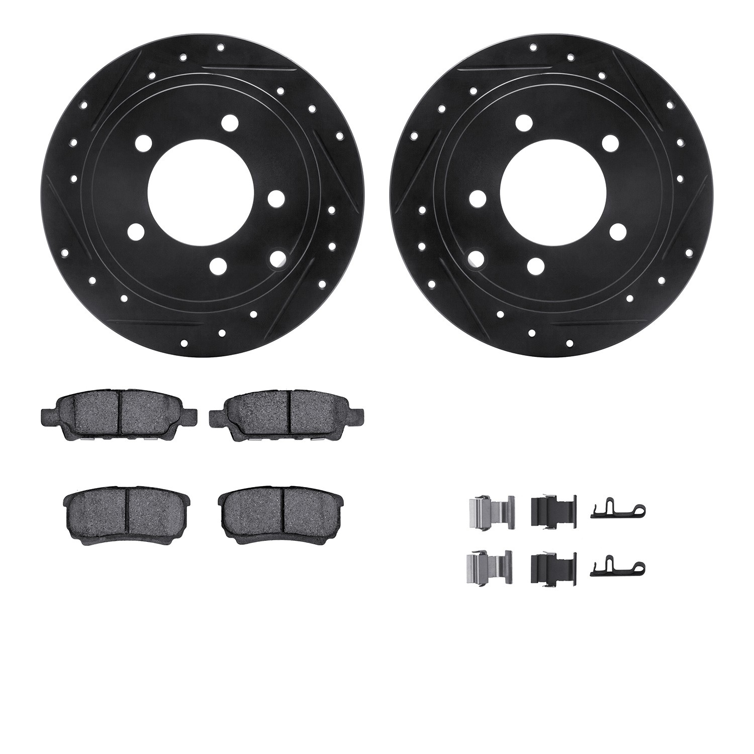 DFC Brake Rotor - Dimpled & Slotted - Black w/5000 Brake Pads & HW Kit