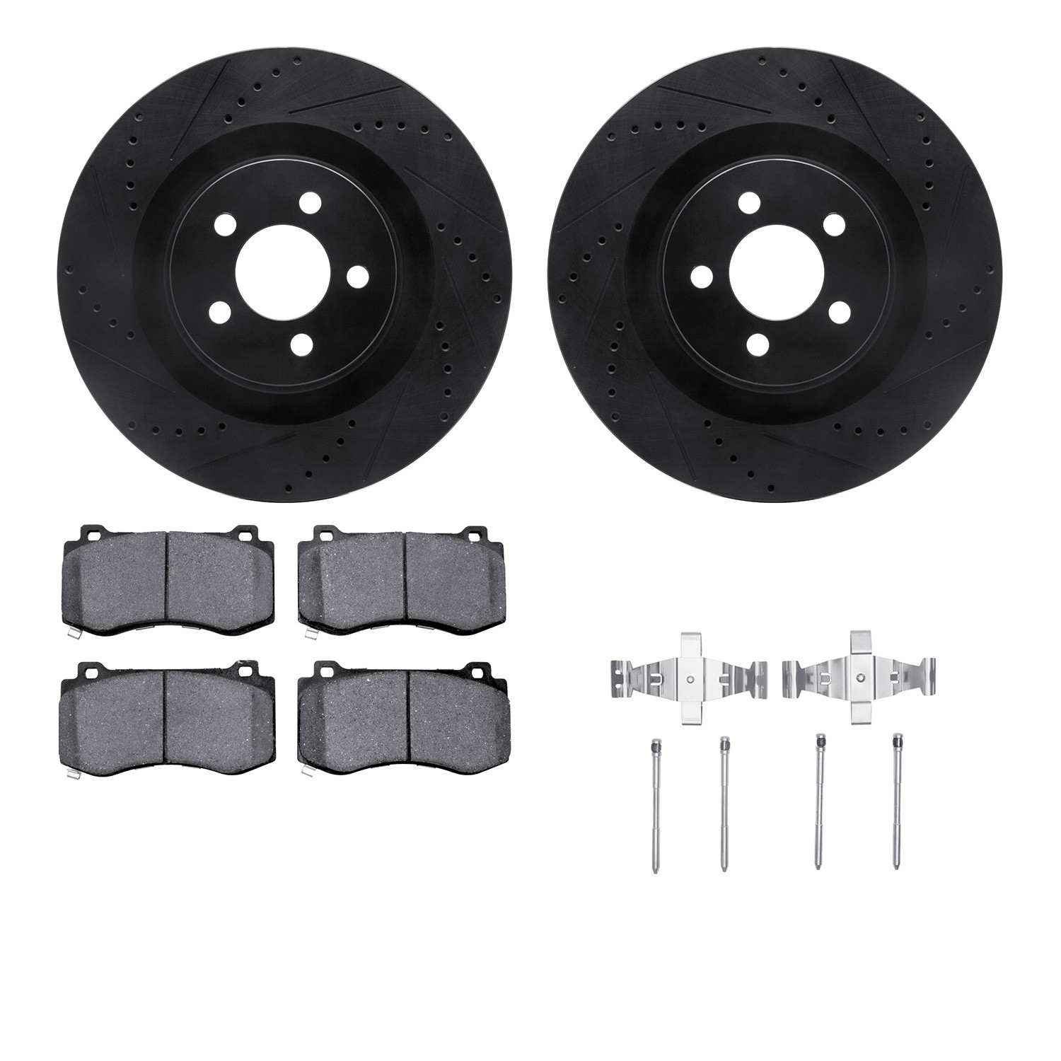 DFC Rotors-Drilled & Slotted-Black w/ 5000 Advanced Brake Pads Incl Hdw