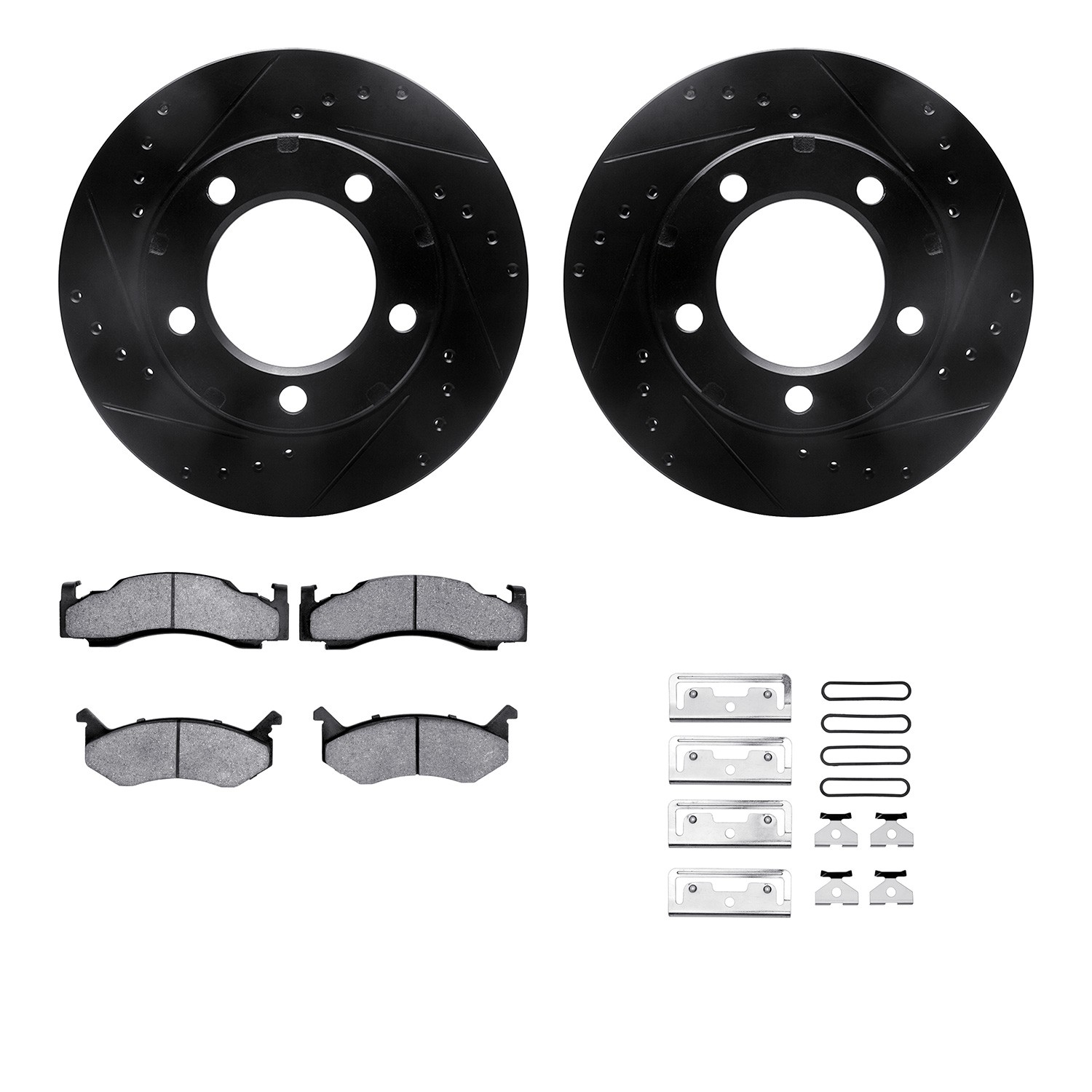 DFC Brake Rotor - Drilled & Slotted - Black w/5000 Brake Pads & HW Kit