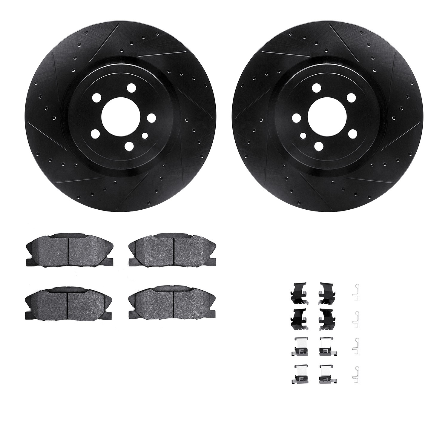 DFC Rotors-Drilled & Slotted-Black w/ 5000 Advanced Brake Pads Incl Hdw