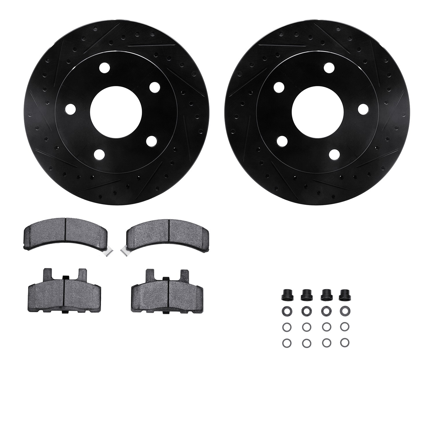 DFC Brake Rotor - Dimpled & Slotted - Black w/5000 Brake Pads & HW Kit