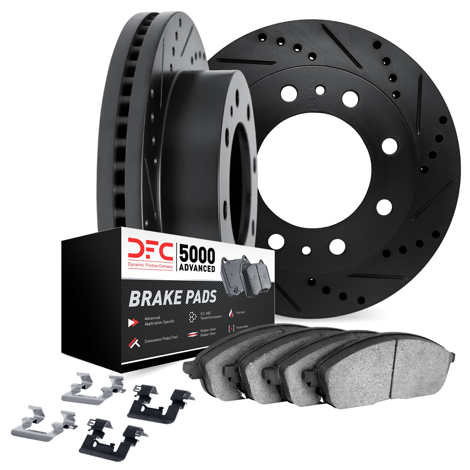 DFC Brake Rotor - Drilled & Slotted - Black w/5000 Brake Pads & HW Kit