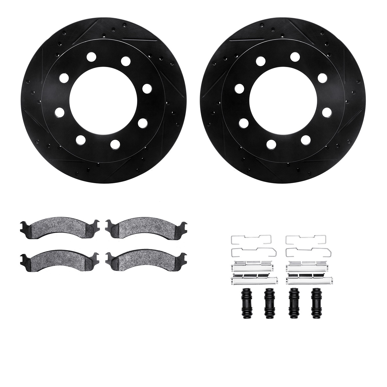 DFC Brake Rotor - Drilled & Slotted - Black w/5000 Brake Pads & HW Kit