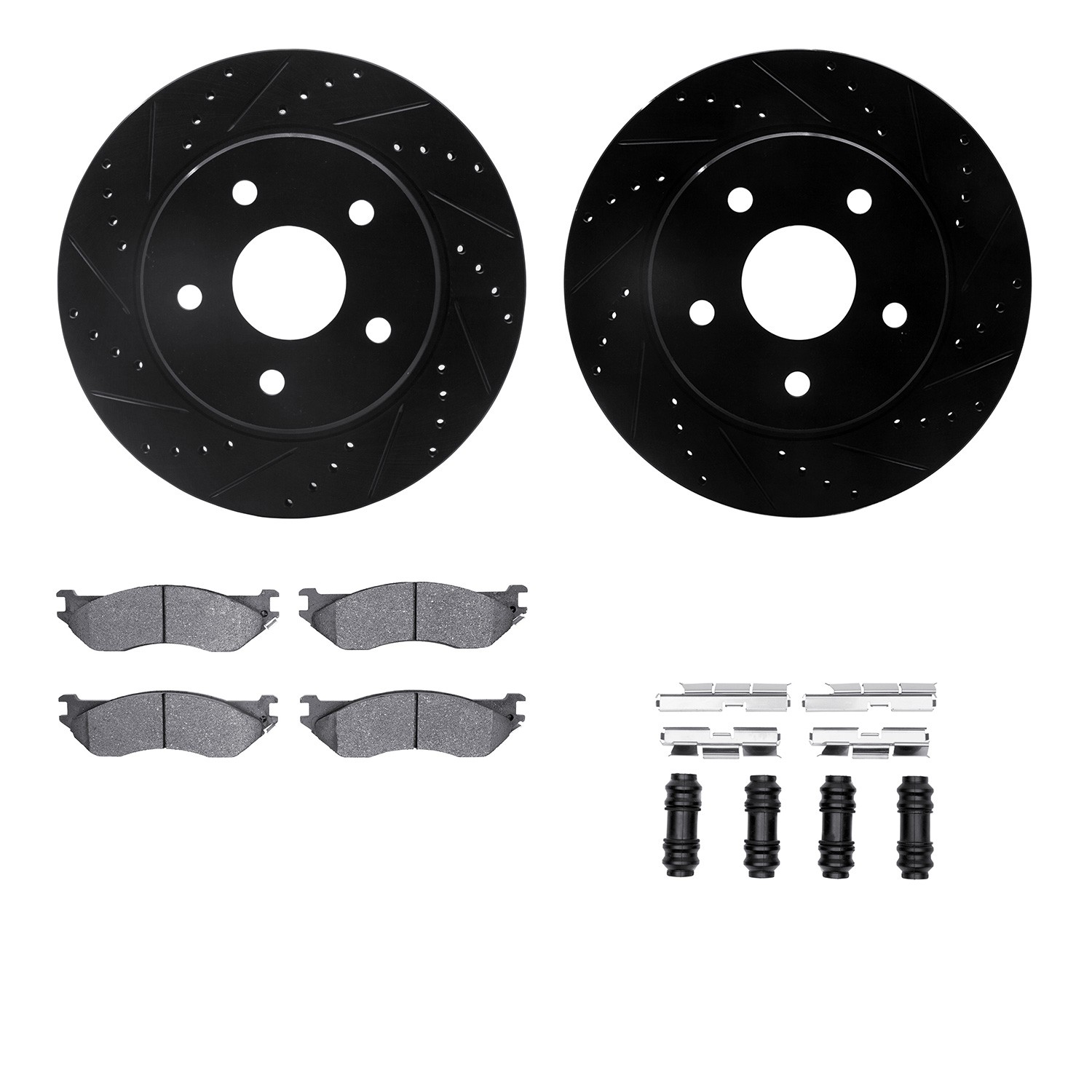 DFC Brake Rotor - Drilled & Slotted - Black w/5000 Brake Pads & HW Kit