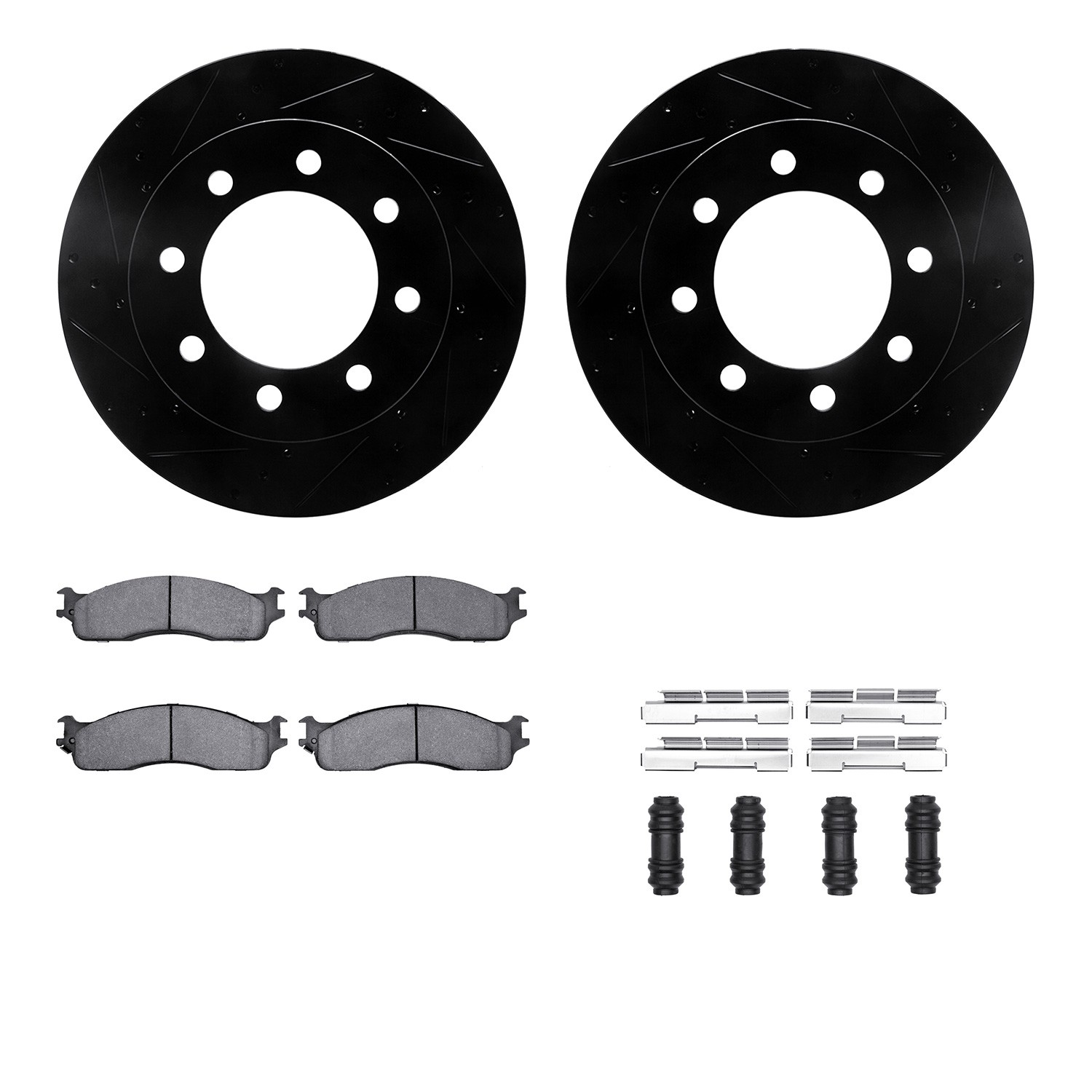 DFC Brake Rotor - Drilled & Slotted - Black w/5000 Brake Pads & HW Kit