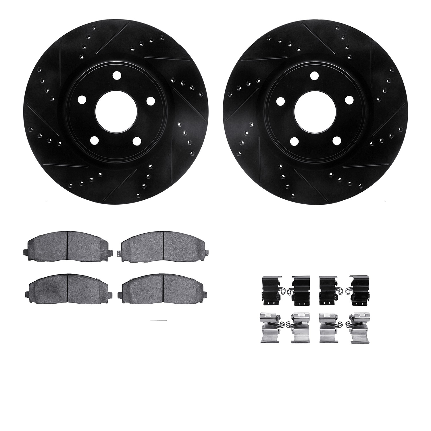 DFC Brake Rotor - Dimpled & Slotted - Black w/5000 Brake Pads & HW Kit