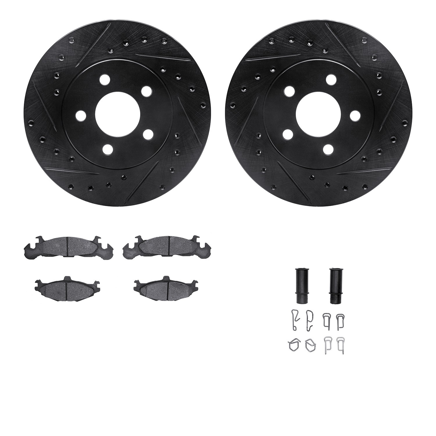 DFC Rotors-Drilled & Slotted-Black w/ 5000 Advanced Brake Pads Incl Hdw
