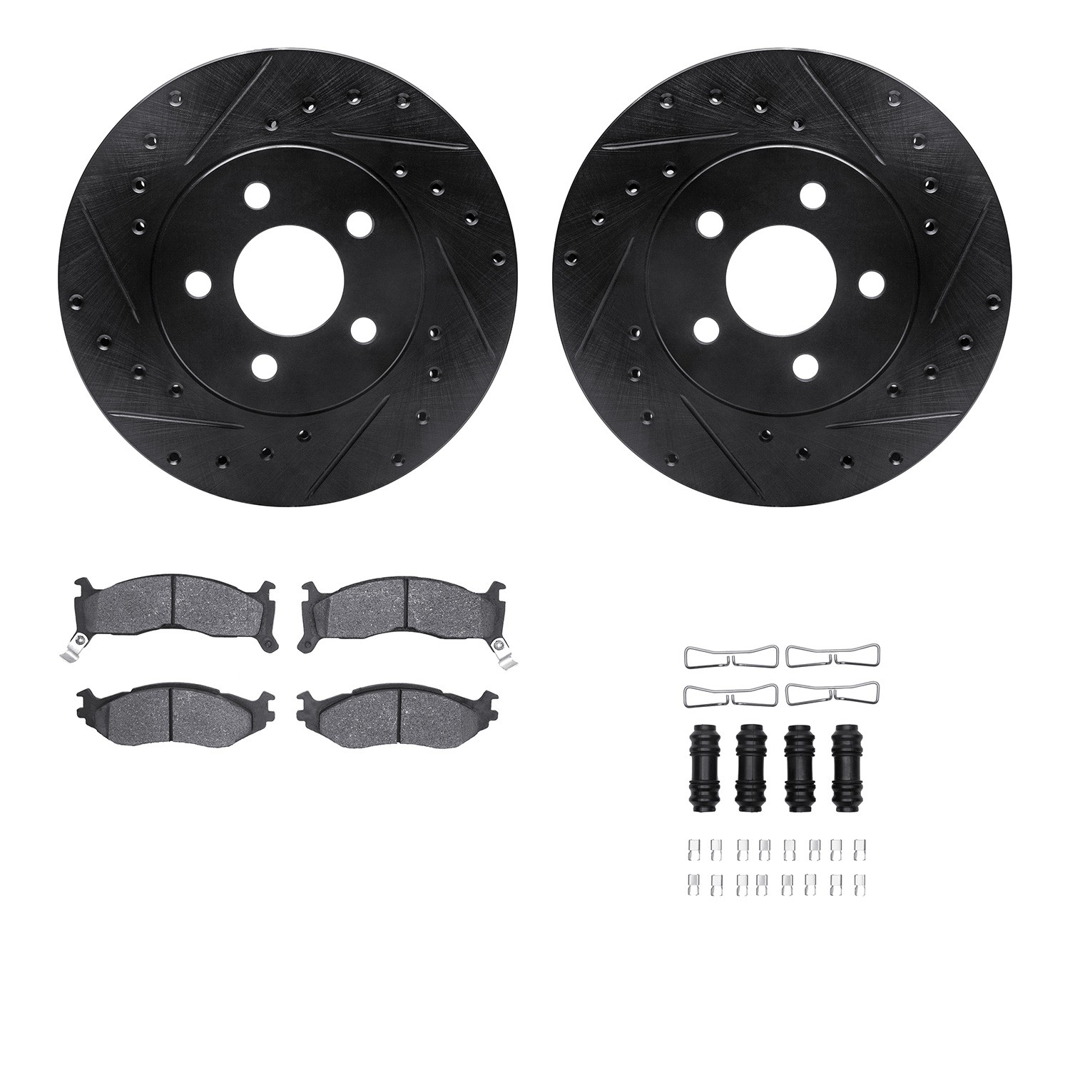DFC Rotors-Drilled & Slotted-Black w/ 5000 Advanced Brake Pads Incl Hdw
