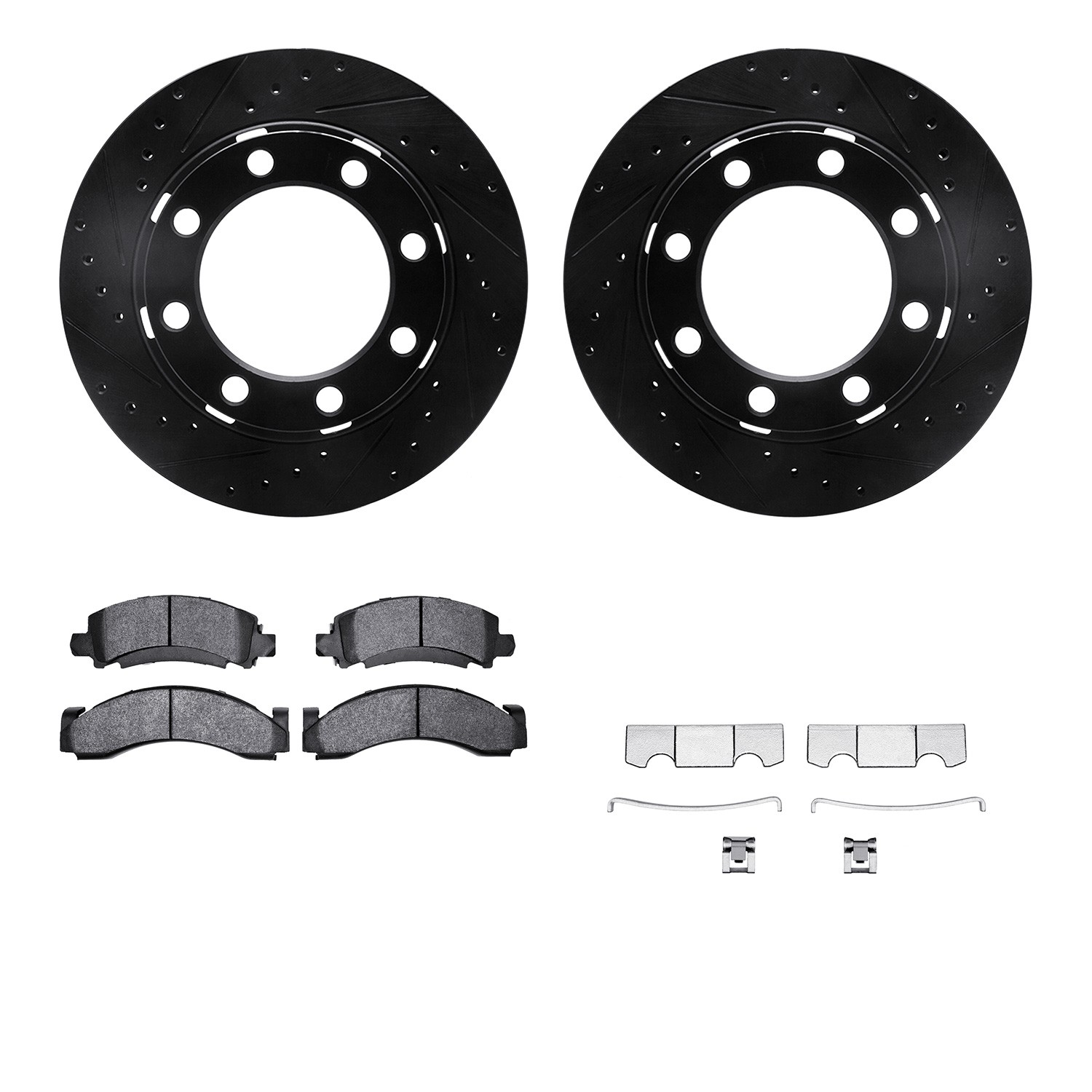 DFC Rotors-Drilled & Slotted-Black w/ 5000 Advanced Brake Pads Incl Hdw