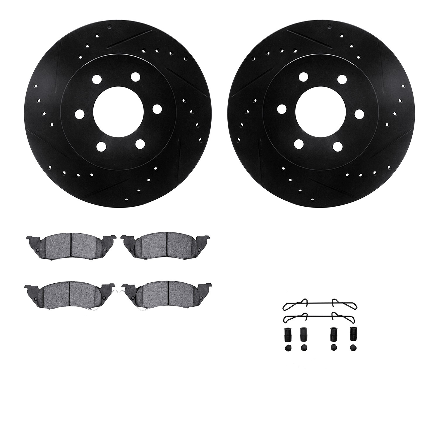 DFC Rotors-Drilled & Slotted-Black w/ 5000 Advanced Brake Pads Incl Hdw