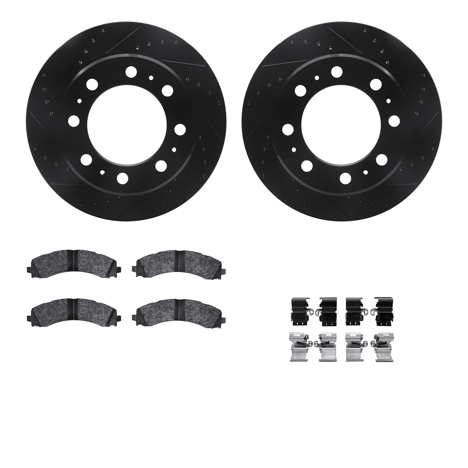 DFC Rotors-Drilled & Slotted-Black w/ 5000 Advanced Brake Pads Incl Hdw