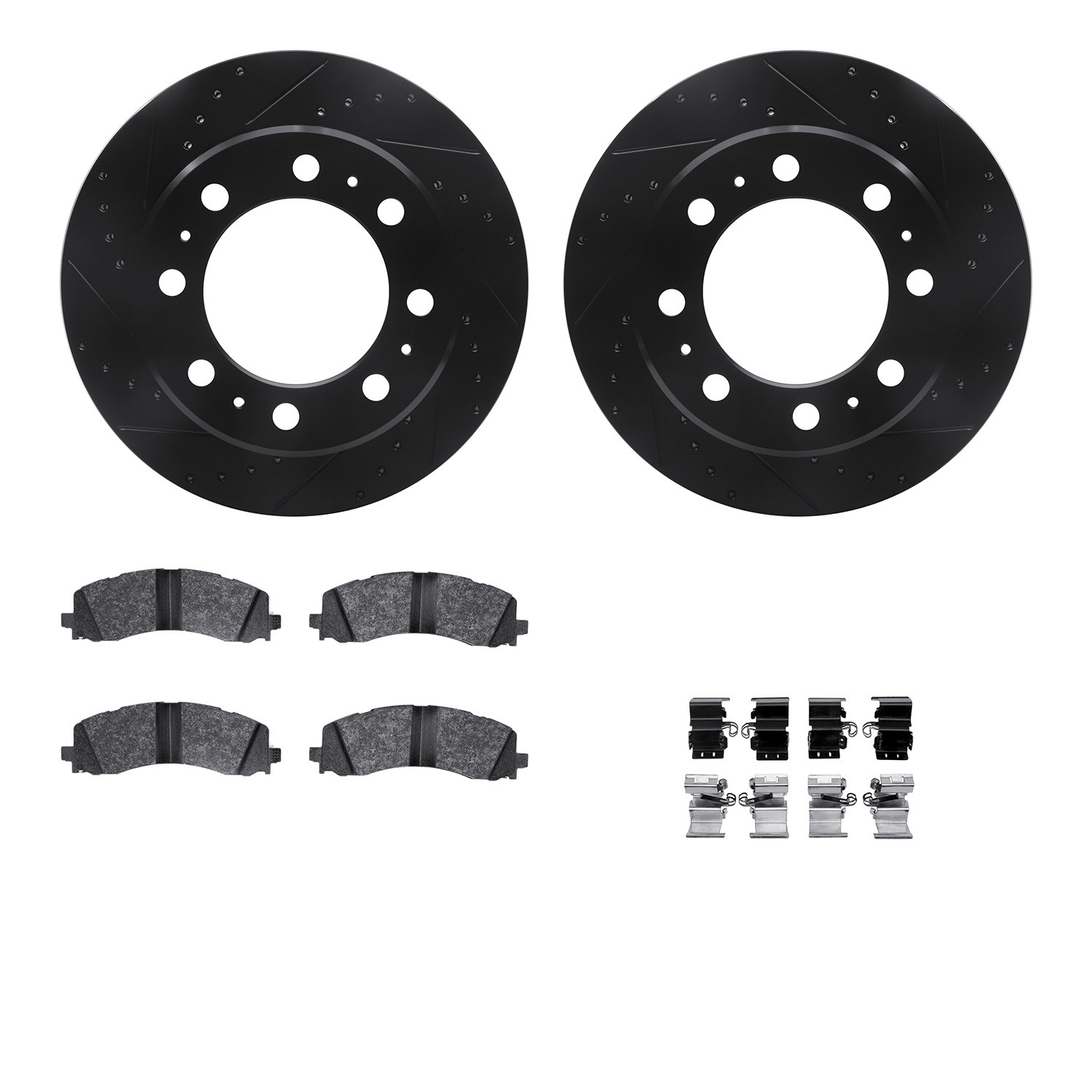 DFC Rotors-Drilled & Slotted-Black w/ 5000 Advanced Brake Pads Incl Hdw