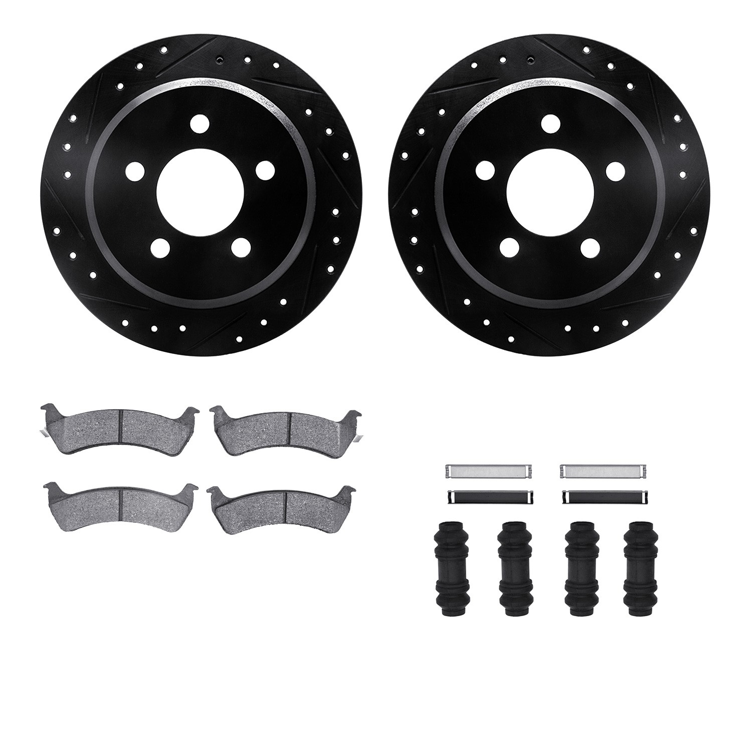 DFC Brake Rotor - Drilled & Slotted - Black w/5000 Brake Pads & HW Kit