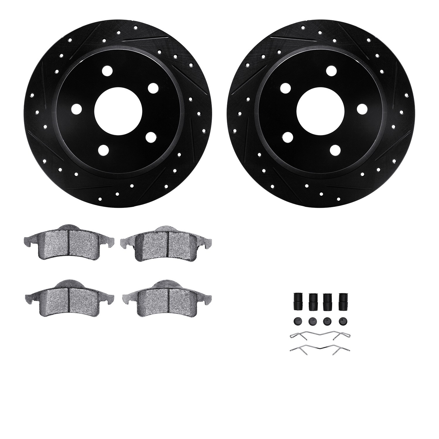 DFC Brake Rotor - Drilled & Slotted - Black w/5000 Brake Pads & HW Kit